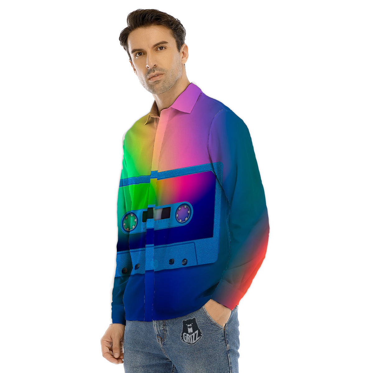 Cassette Tape Colorful Print Men's Dress Shirts-grizzshop