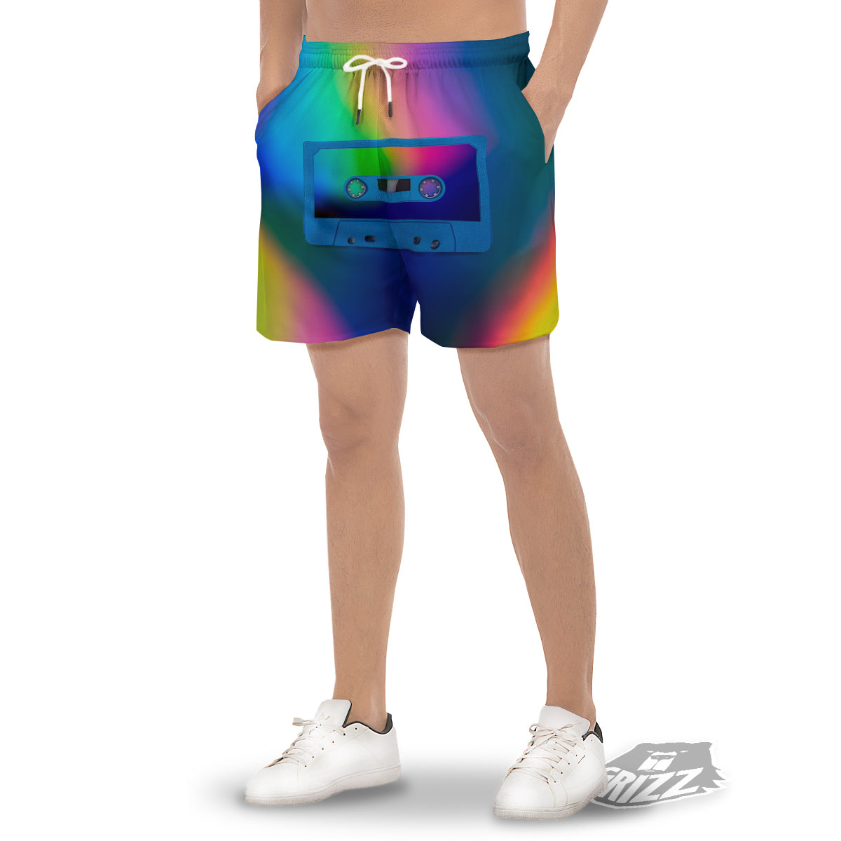 Cassette Tape Colorful Print Men's Gym Shorts-grizzshop