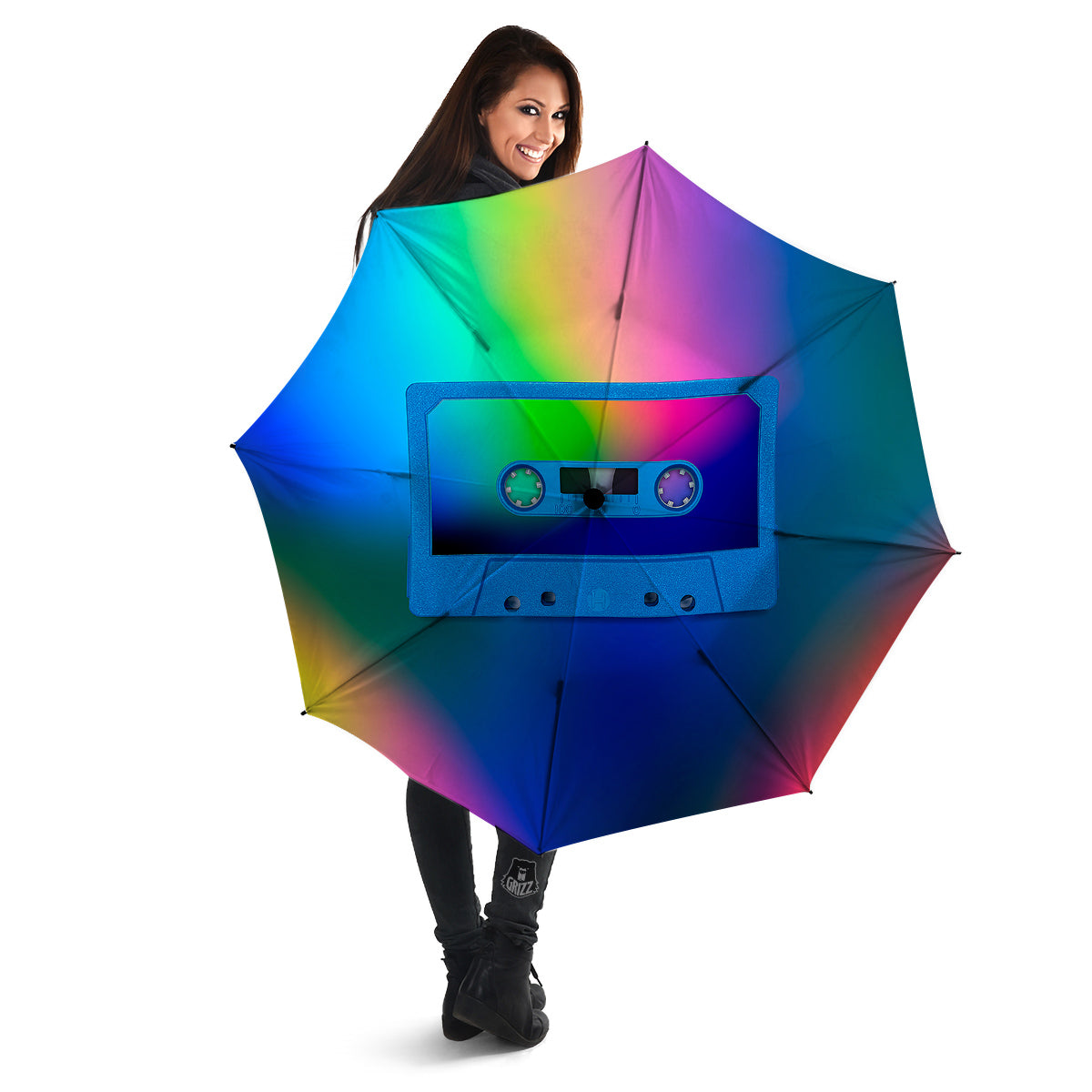 Cassette Tape Colorful Print Umbrella-grizzshop