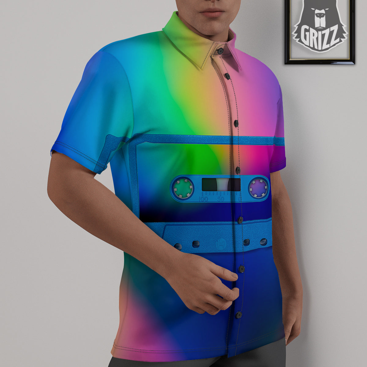 Cassette Tape Colorful Print Untucked Shirts-grizzshop