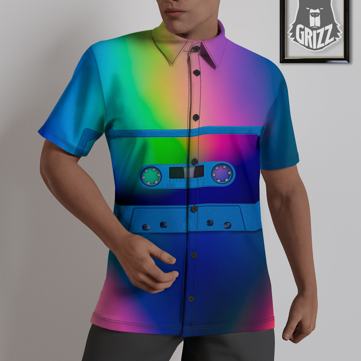 Cassette Tape Colorful Print Untucked Shirts-grizzshop