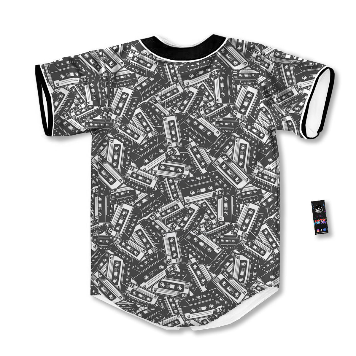 Cassette Tape Monochrome Print Pattern Baseball Jersey-grizzshop