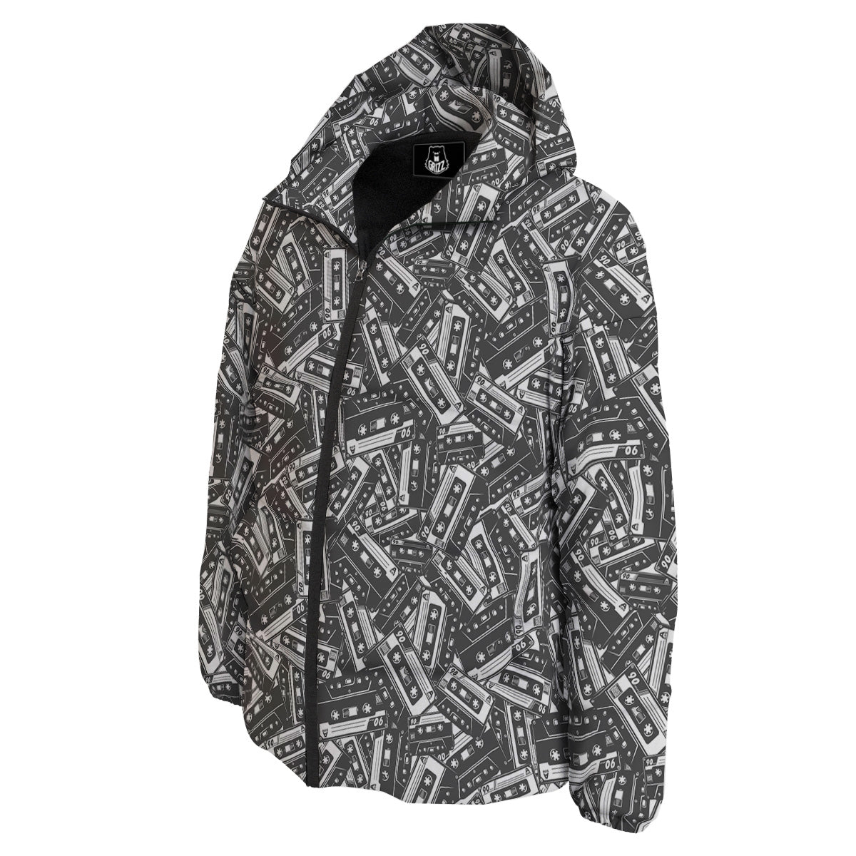 Cassette Tape Monochrome Print Pattern Down Jacket-grizzshop