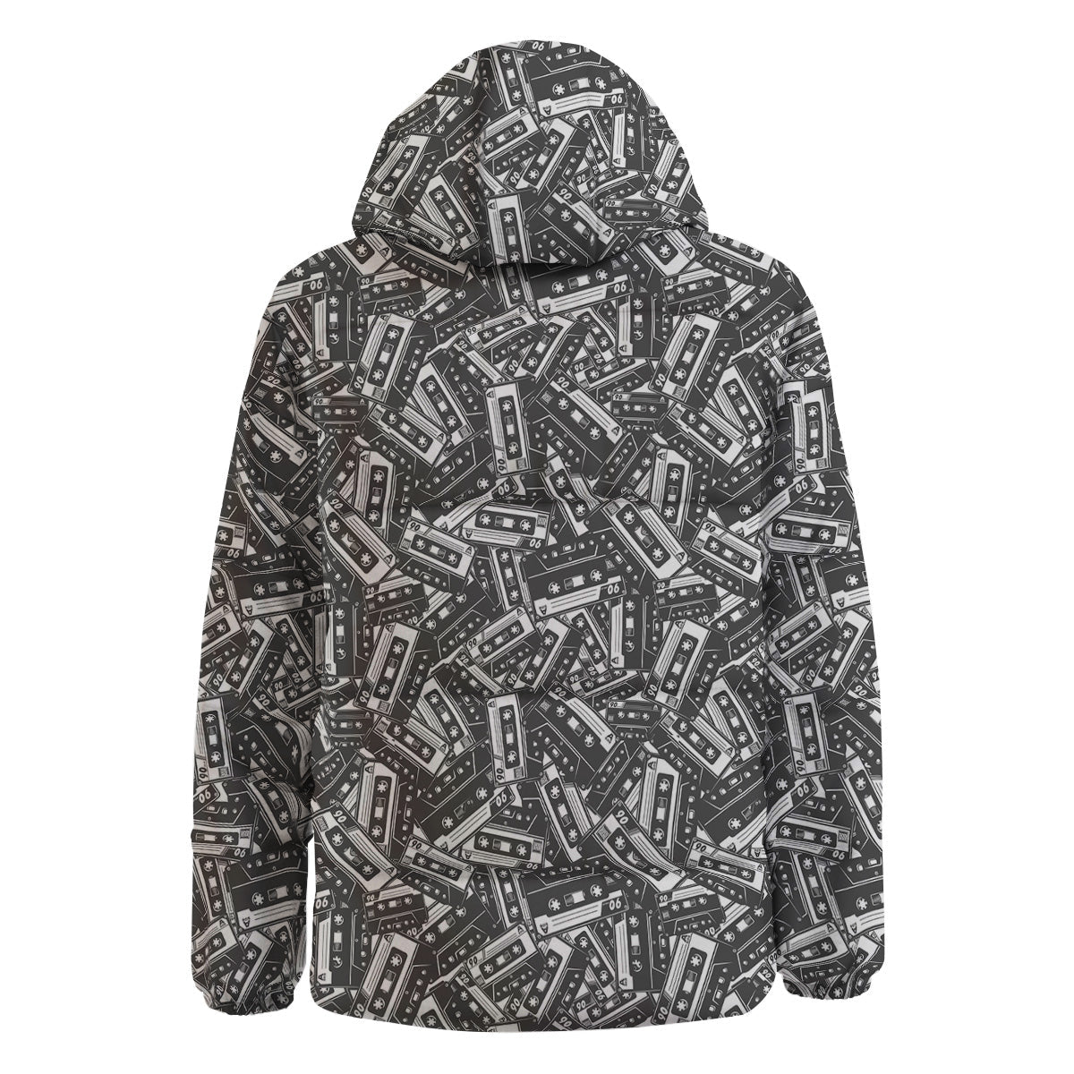 Cassette Tape Monochrome Print Pattern Down Jacket-grizzshop