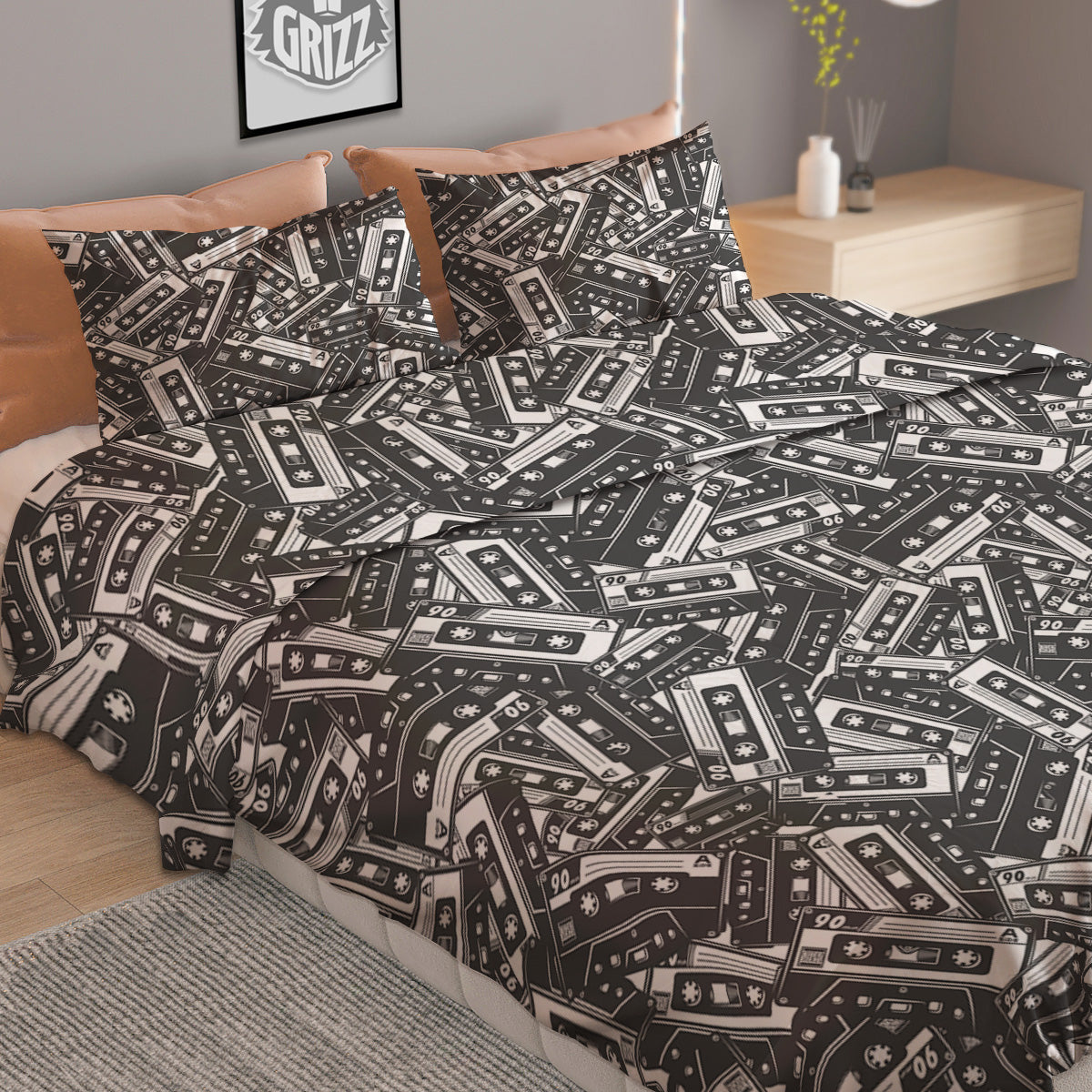 Cassette Tape Monochrome Print Pattern Duvet Cover Bedding Set
