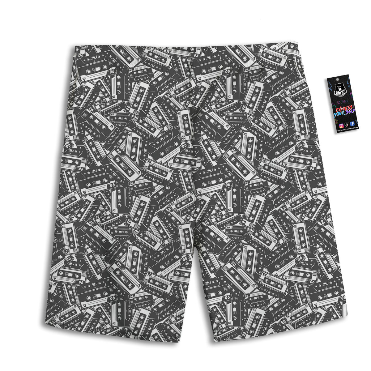 Cassette Tape Monochrome Print Pattern Men's Athletic Shorts