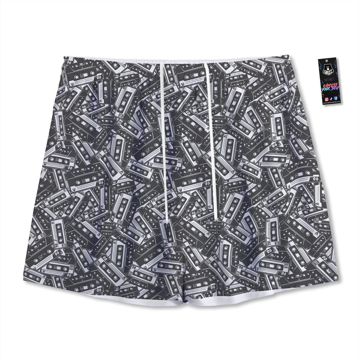 Floral Grey Daisy Print Pattern Mesh Shorts