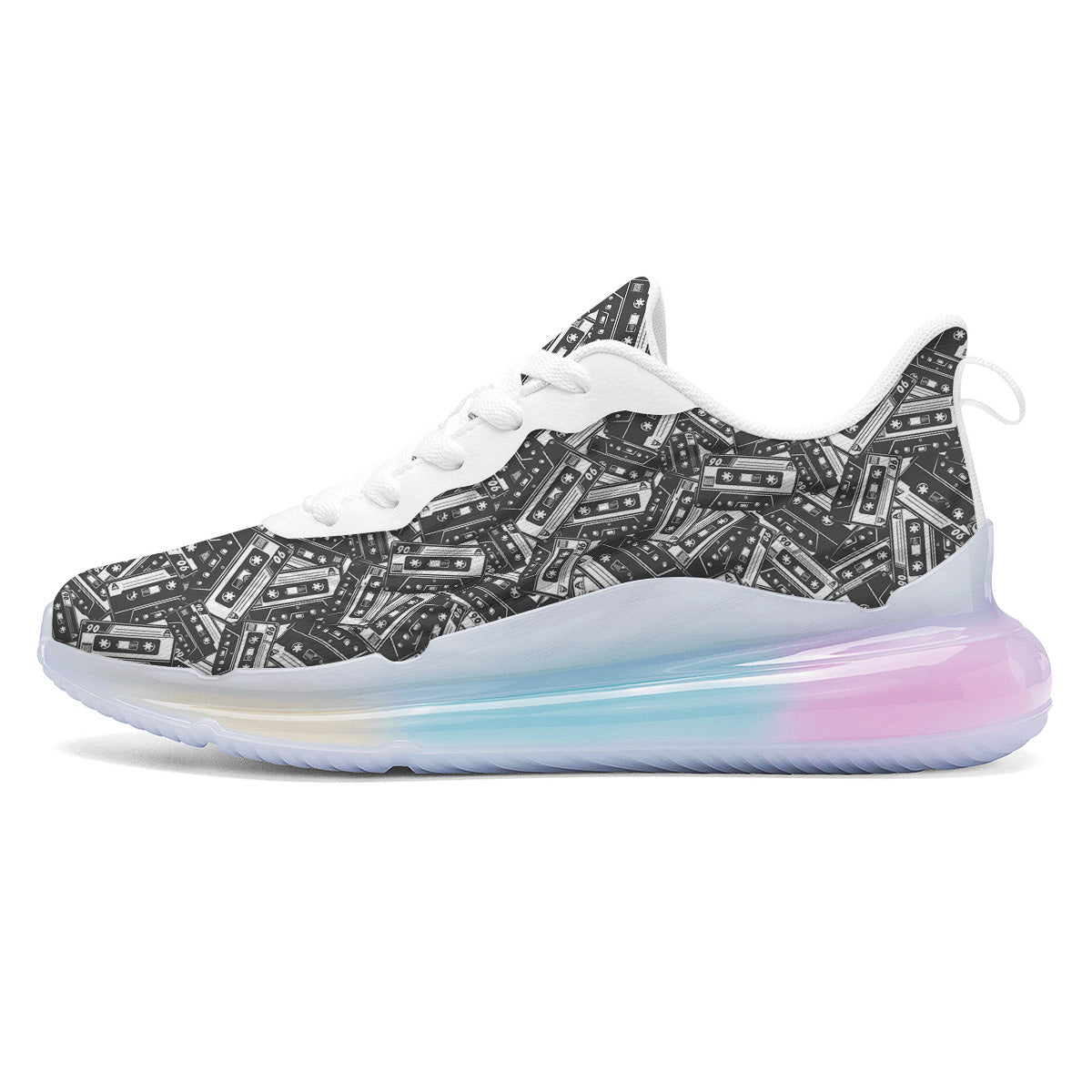 Cassette Tape Monochrome Print Pattern Running Sneakers-grizzshop