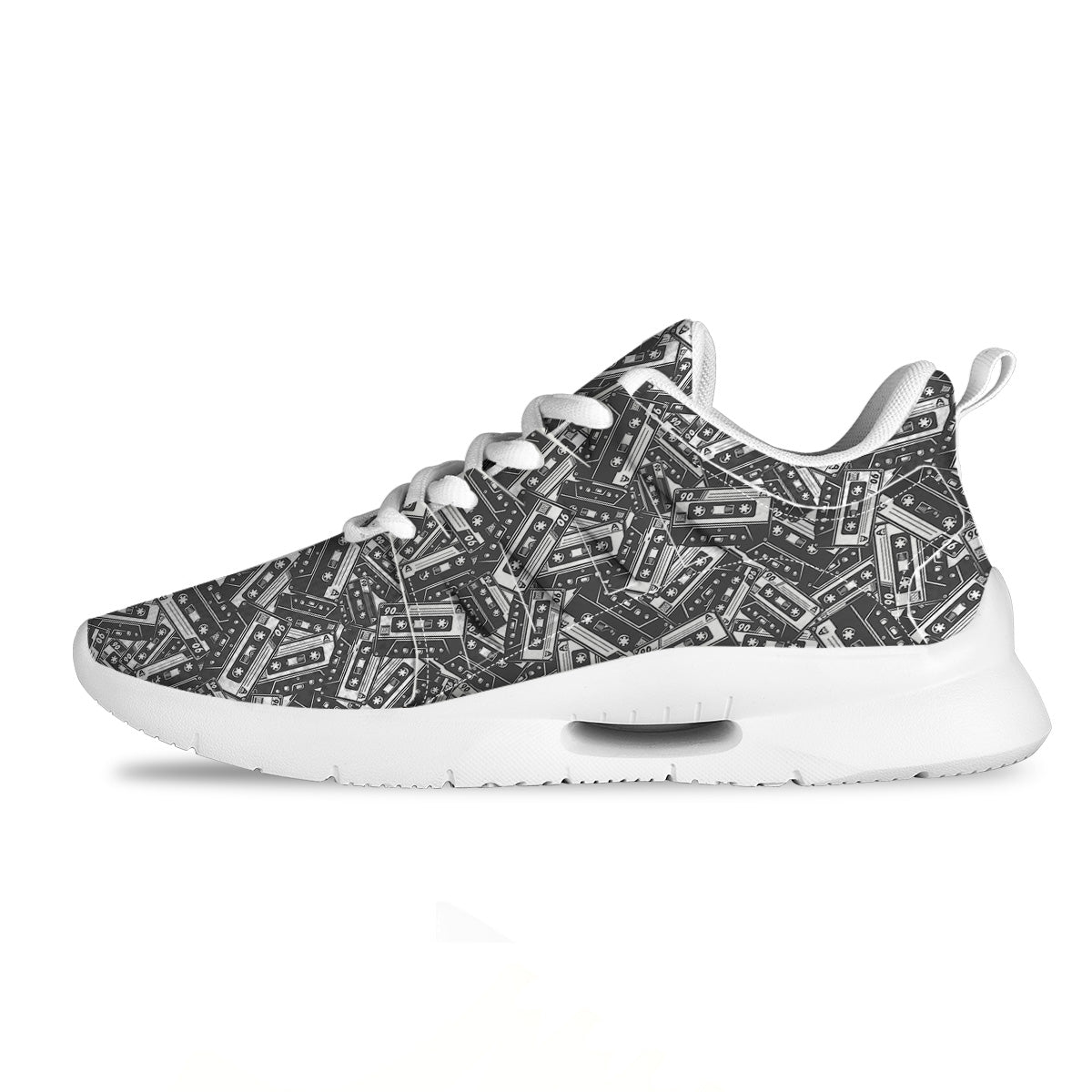 Cassette Tape Monochrome Print Pattern Tennis Shoes-grizzshop
