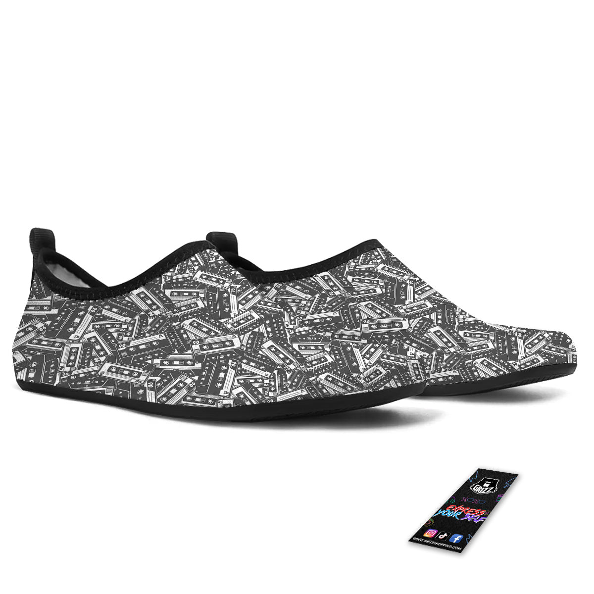 Cassette Tape Monochrome Print Pattern Water Shoes-grizzshop