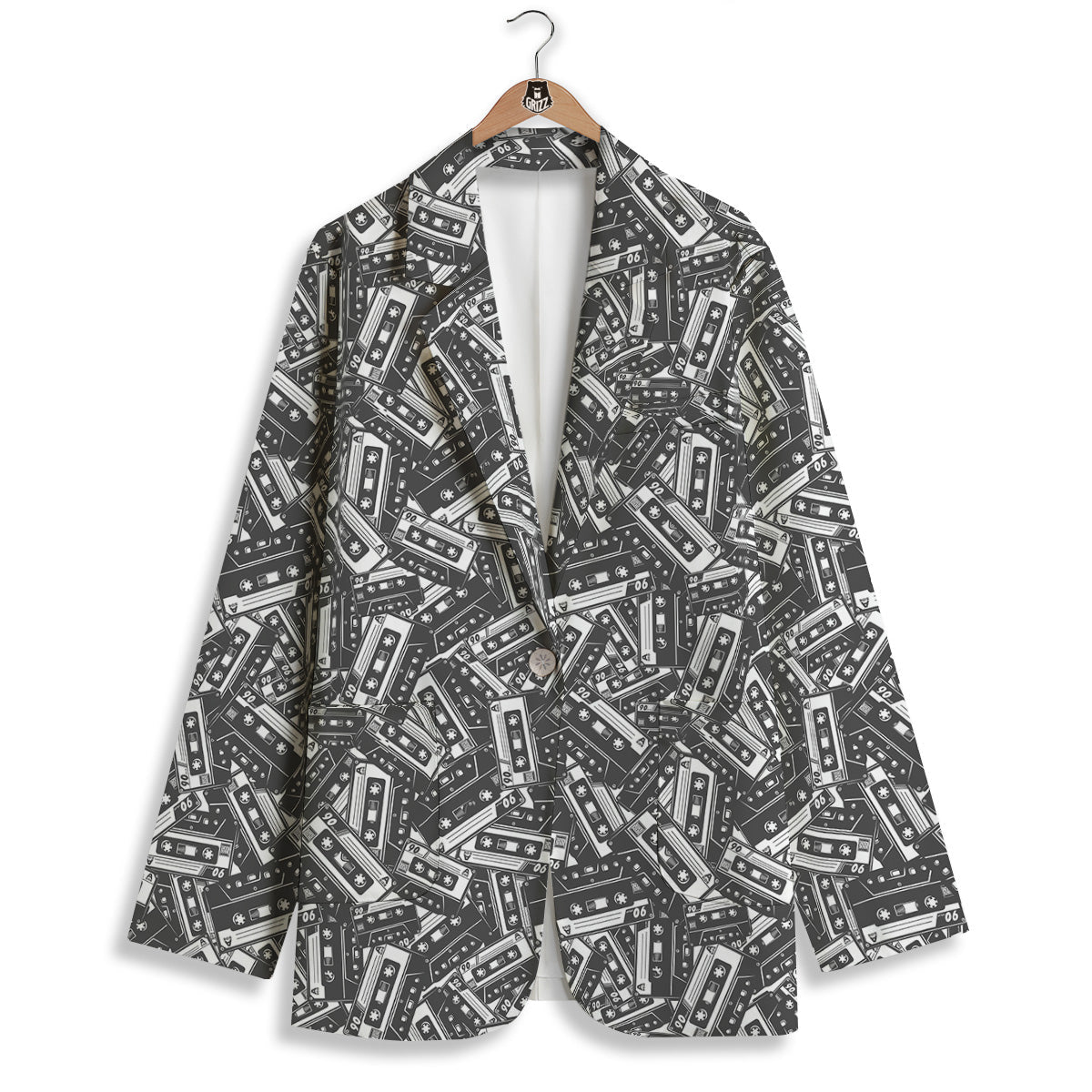 Cassette Tape Monochrome Print Pattern Women's Blazer-grizzshop