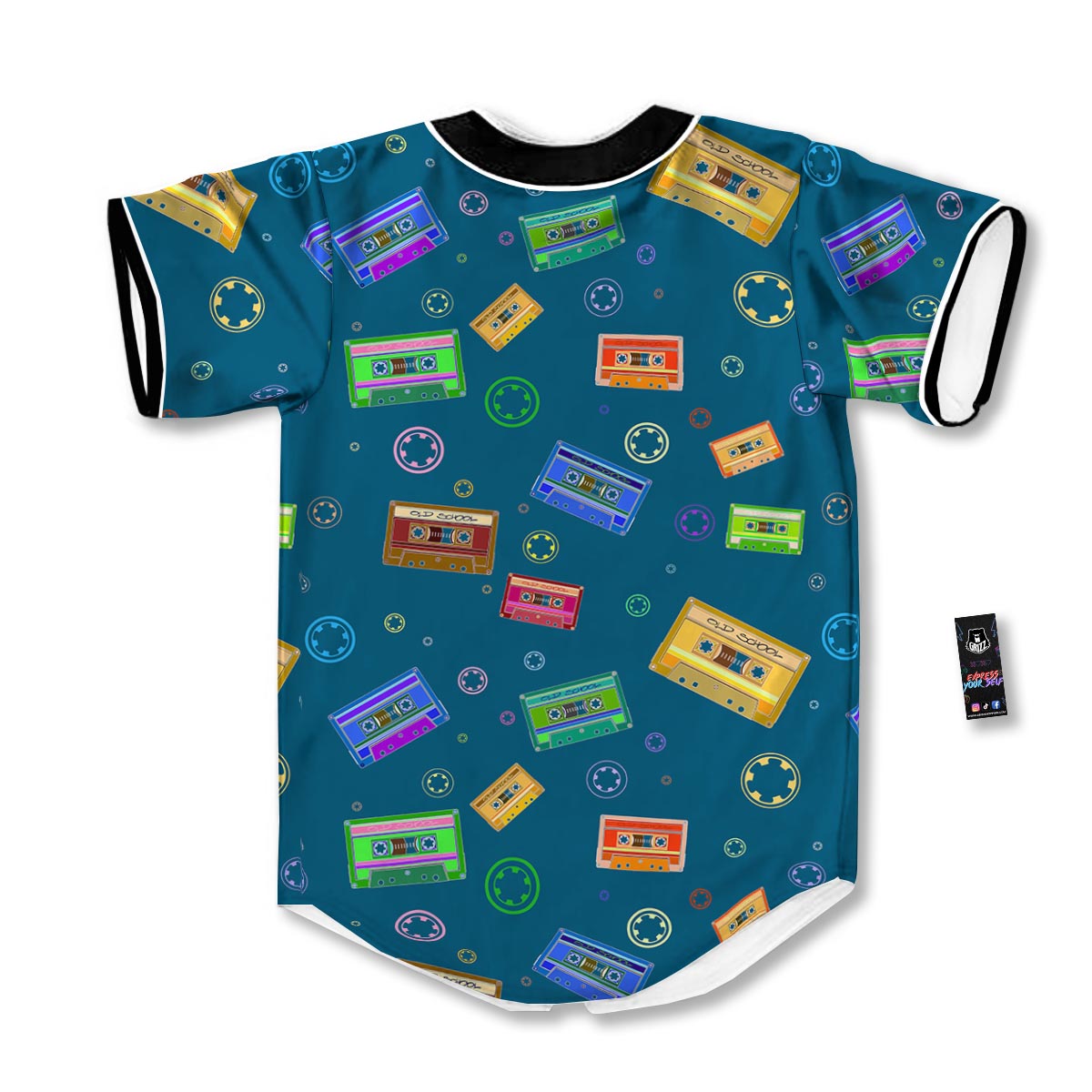 Cassette Tape Retro Print Pattern Baseball Jersey-grizzshop