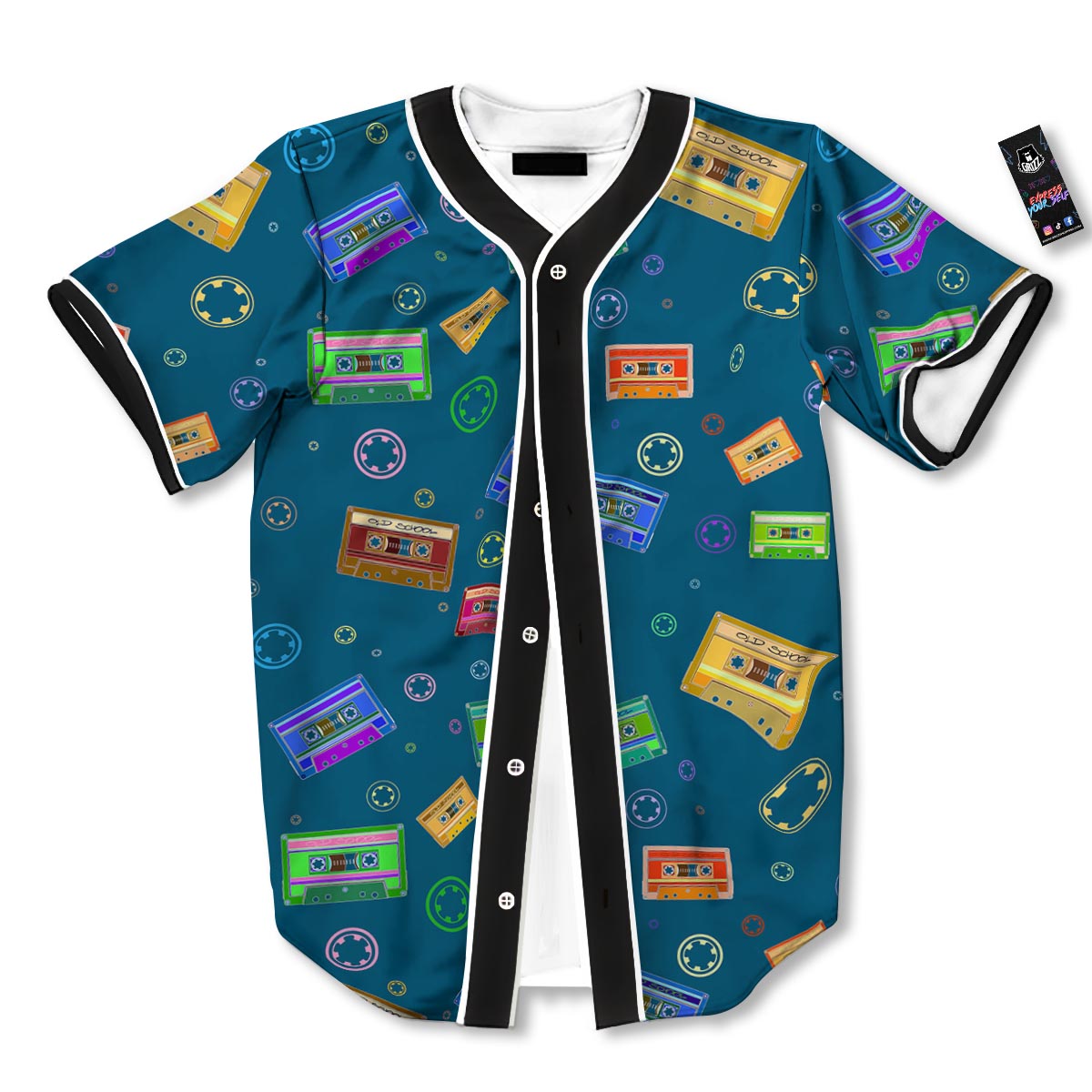 Cassette Tape Retro Print Pattern Baseball Jersey-grizzshop