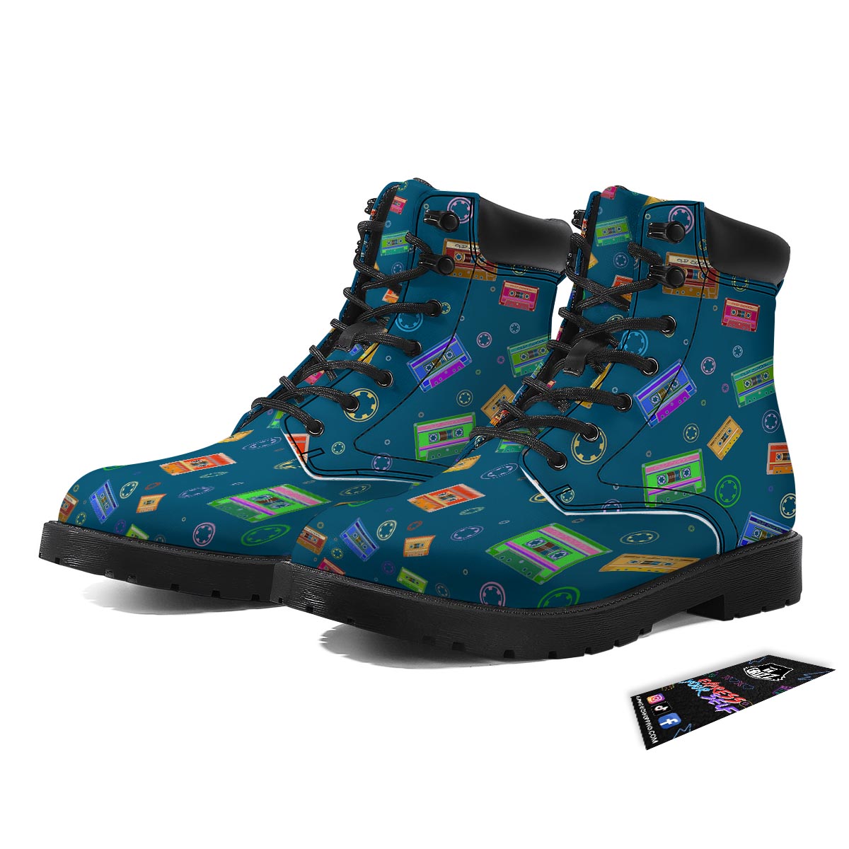 Cassette Tape Retro Print Pattern Boots-grizzshop