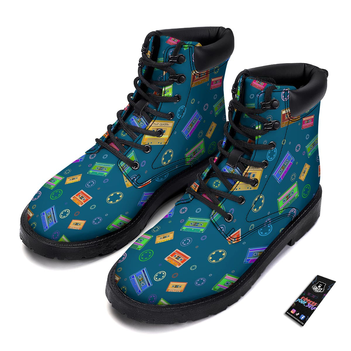 Cassette Tape Retro Print Pattern Boots-grizzshop