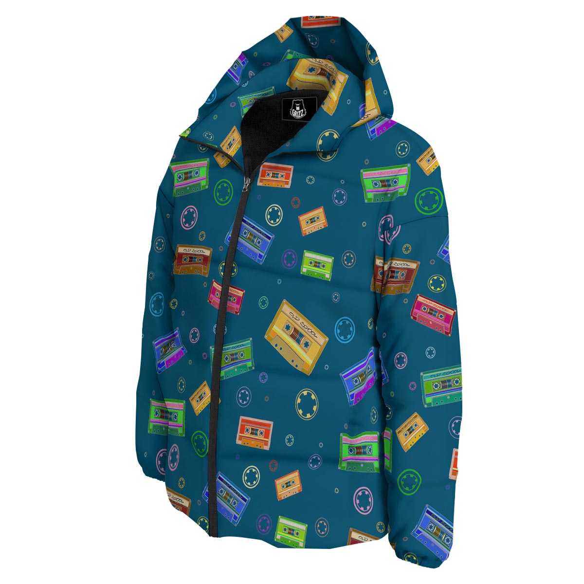 Cassette Tape Retro Print Pattern Down Jacket-grizzshop