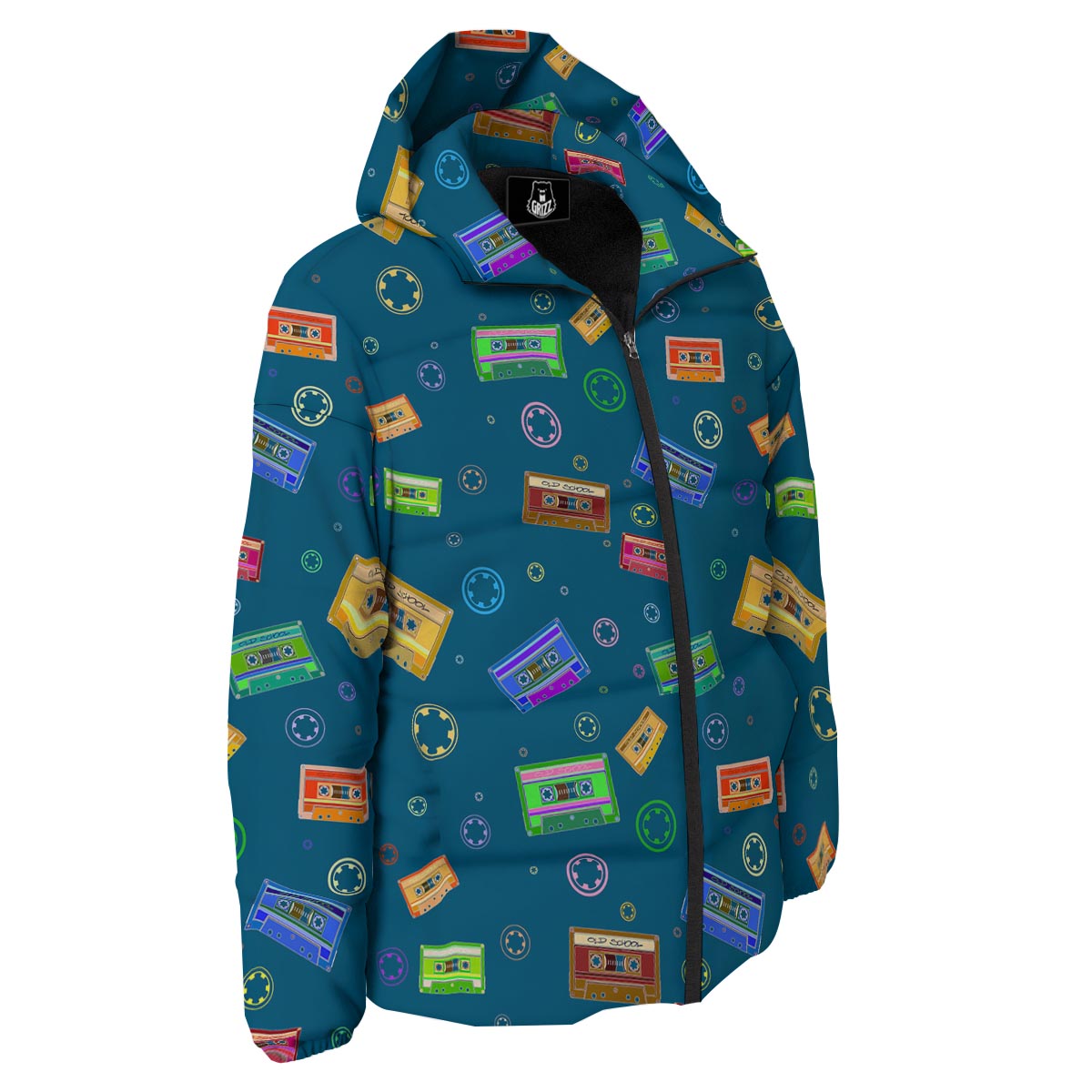 Cassette Tape Retro Print Pattern Down Jacket-grizzshop