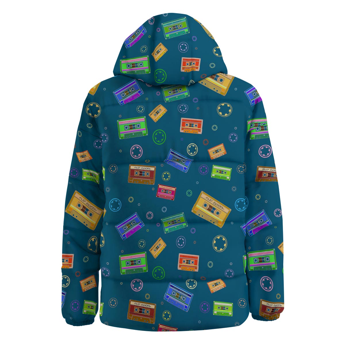 Cassette Tape Retro Print Pattern Down Jacket-grizzshop