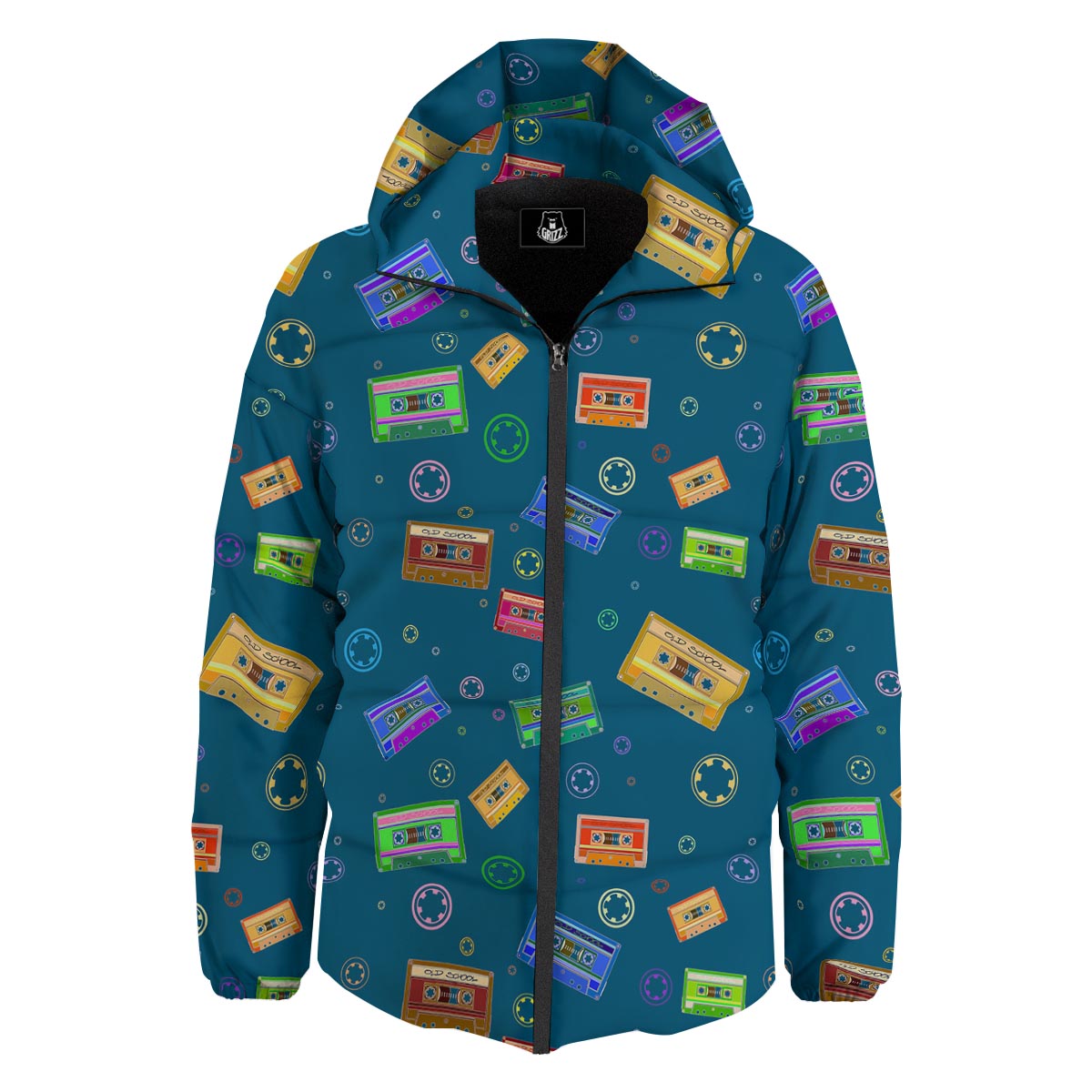 Cassette Tape Retro Print Pattern Down Jacket-grizzshop