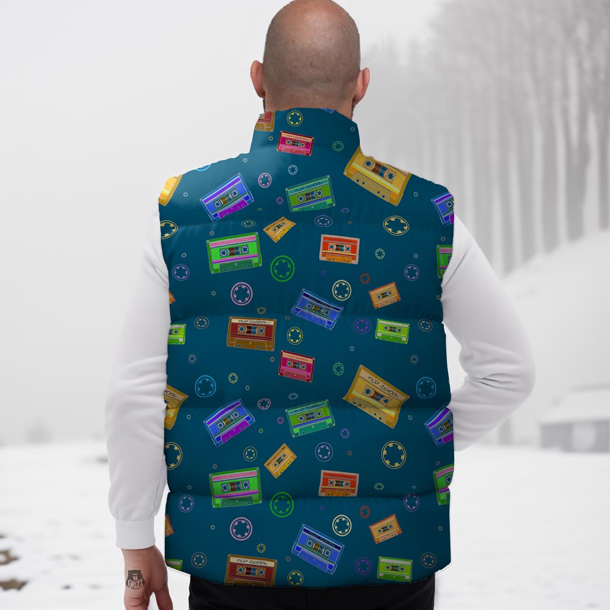 Cassette Tape Retro Print Pattern Down Vest