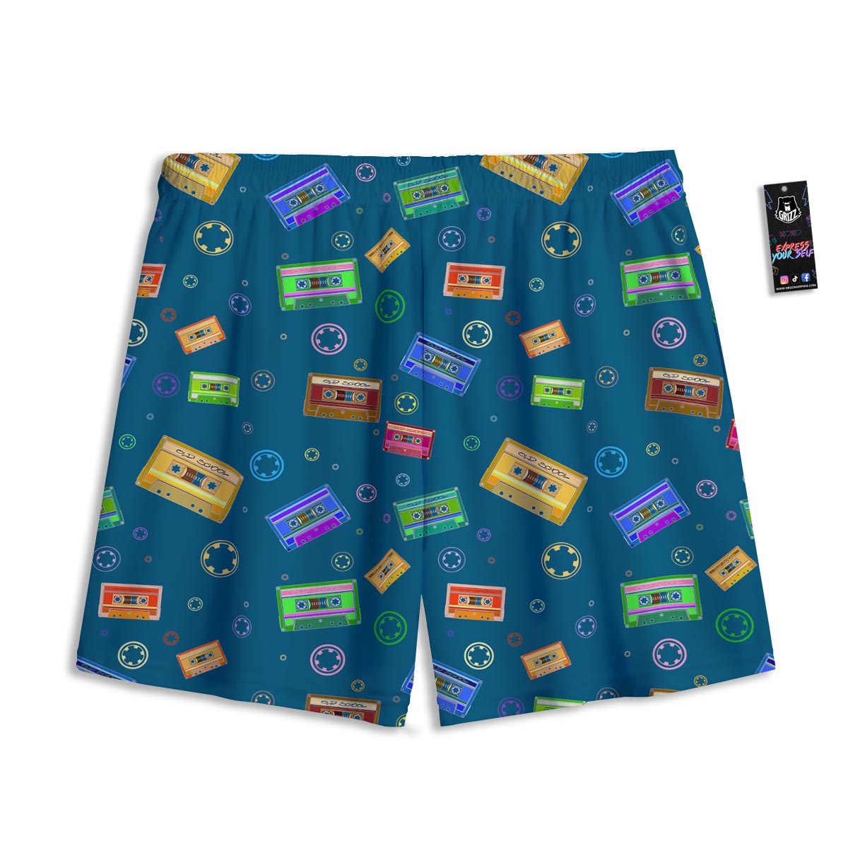 Cassette Tape Retro Print Pattern Mesh Shorts