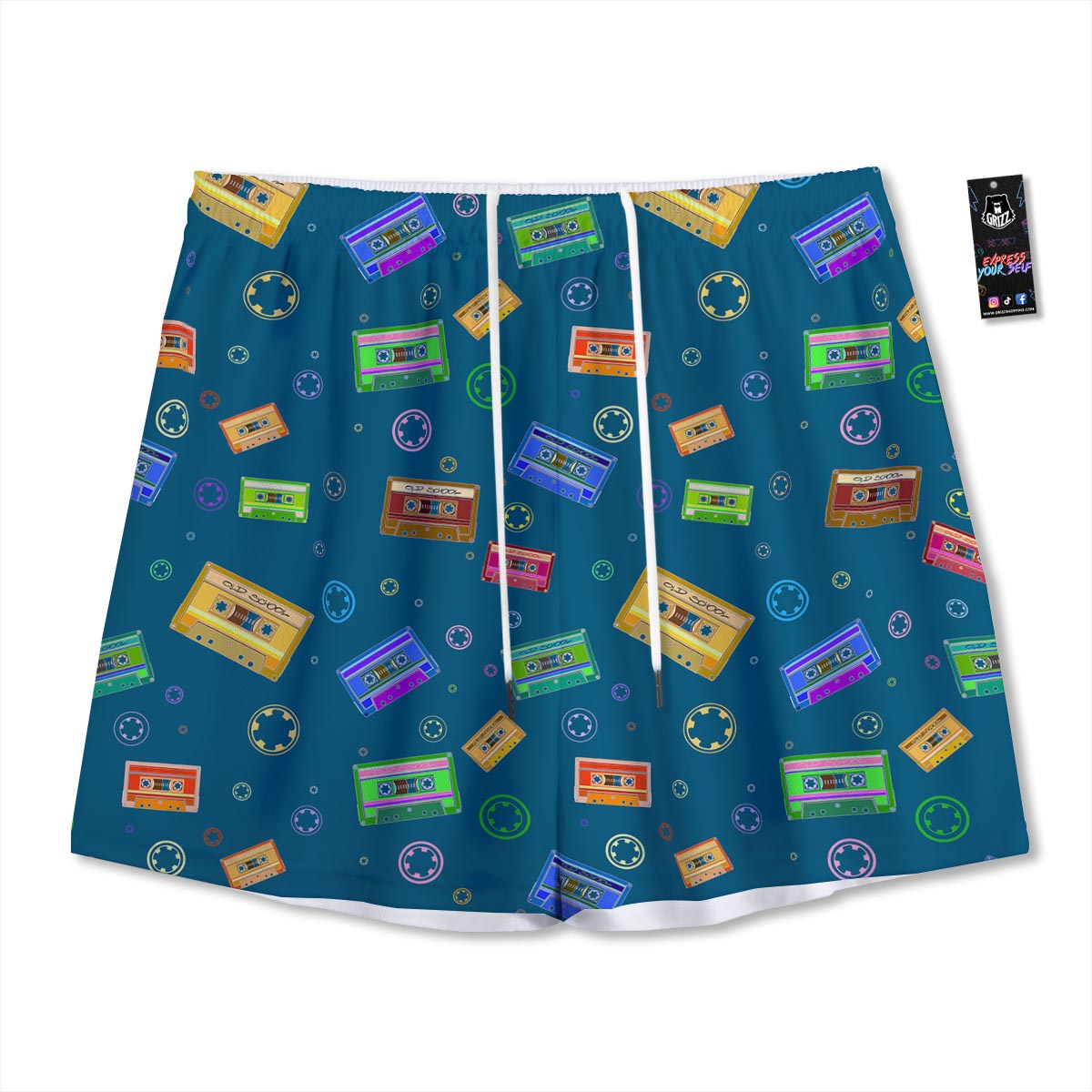 Cassette Tape Retro Print Pattern Mesh Shorts