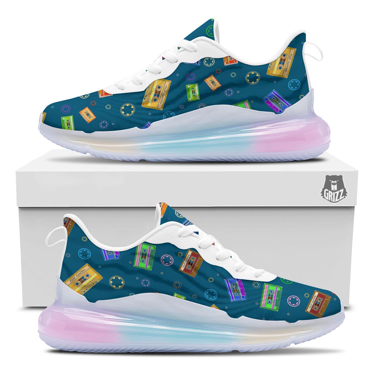 Cassette Tape Retro Print Pattern Running Sneakers-grizzshop