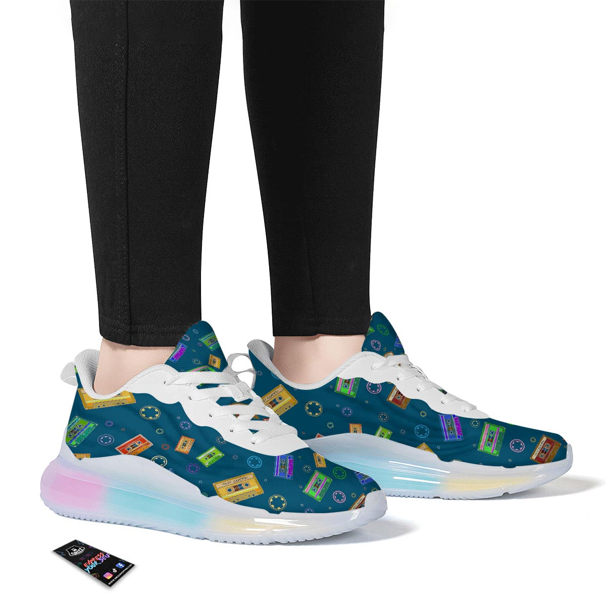 Cassette Tape Retro Print Pattern Running Sneakers-grizzshop
