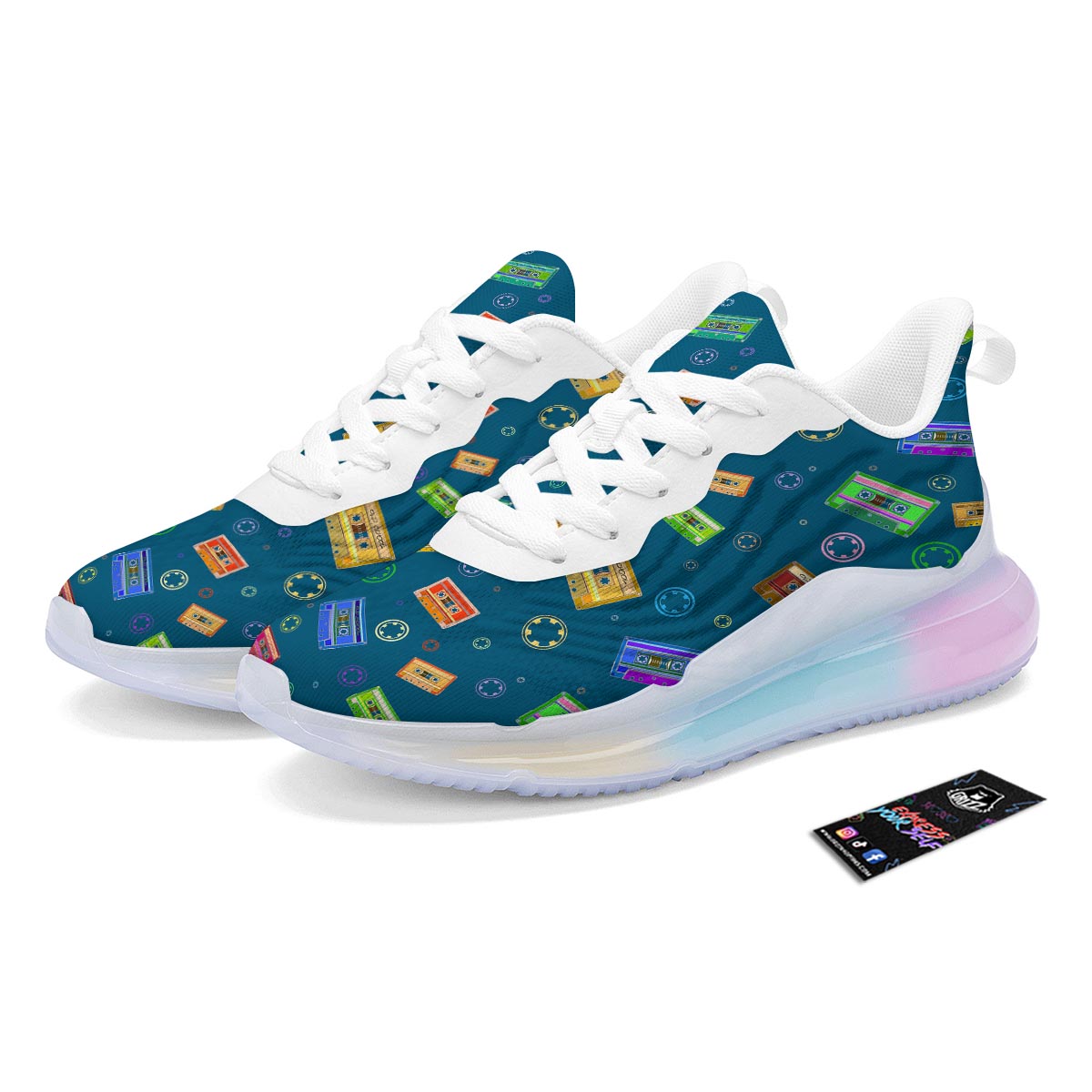 Cassette Tape Retro Print Pattern Running Sneakers-grizzshop
