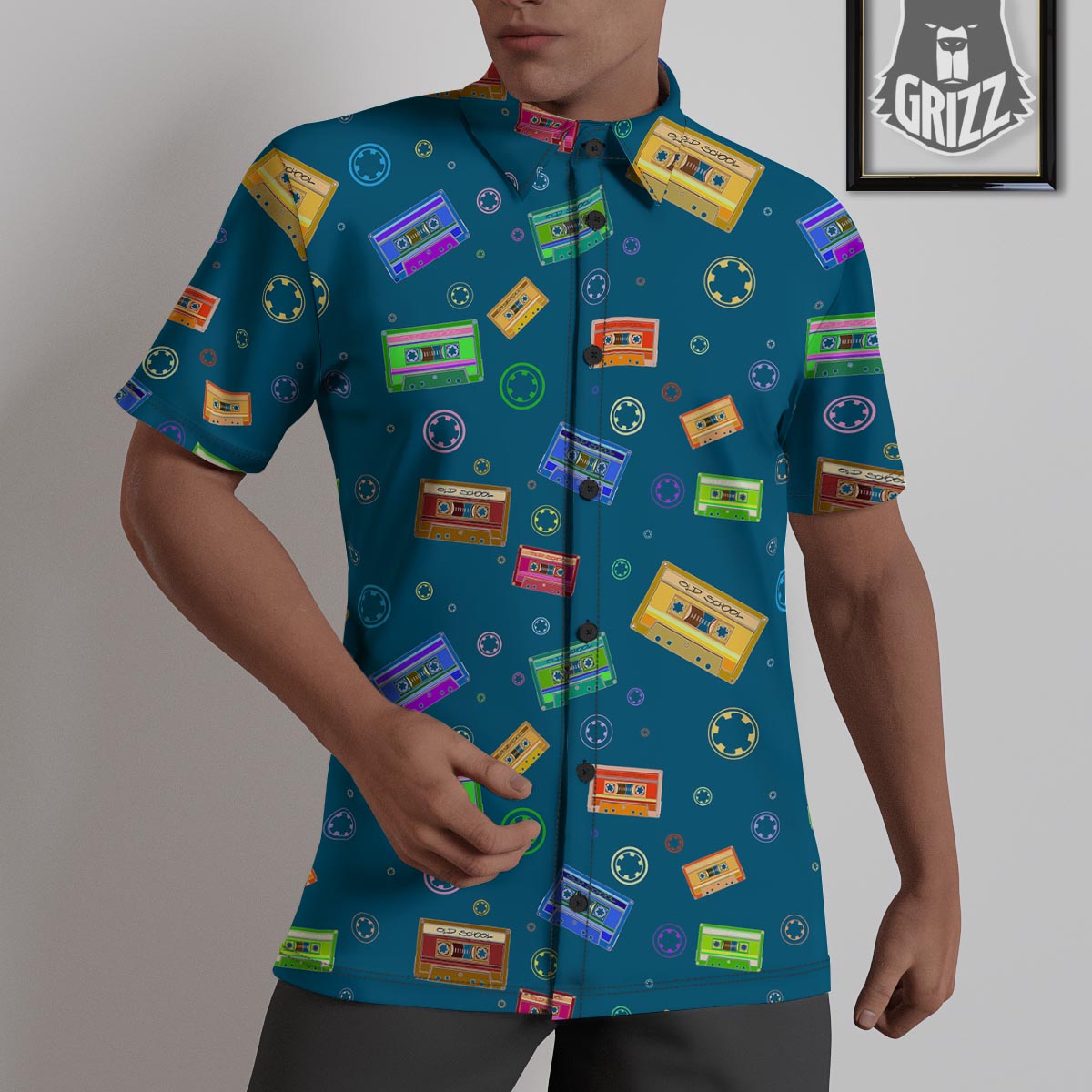 Cassette Tape Retro Print Pattern Untucked Shirts-grizzshop