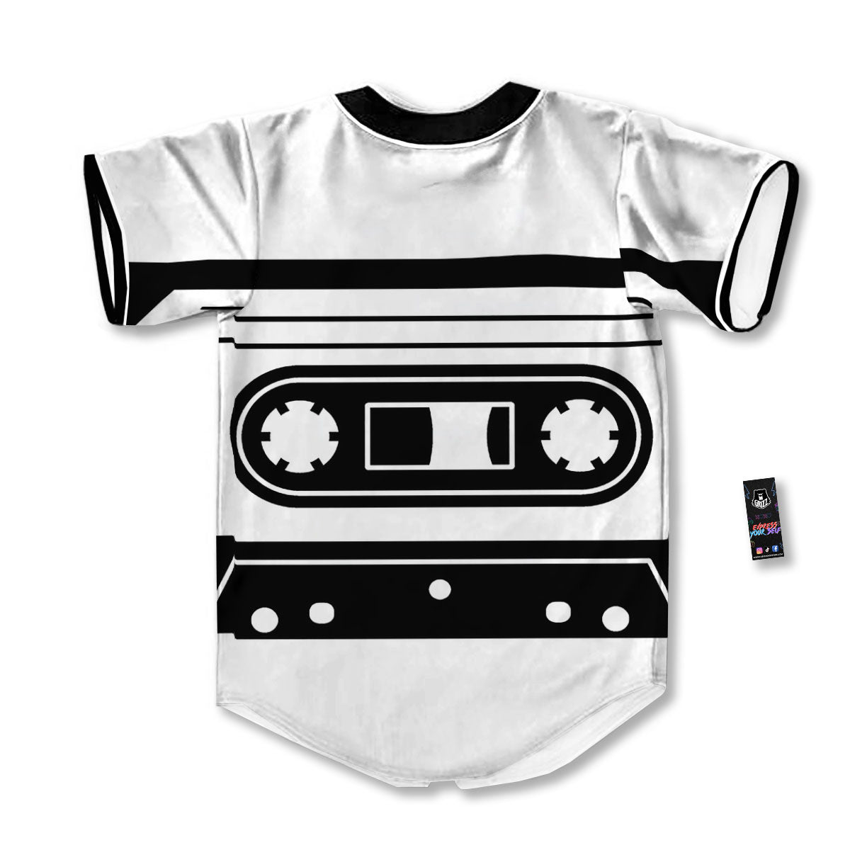 Cassette Tape White And Black Print Baseball Jersey-grizzshop
