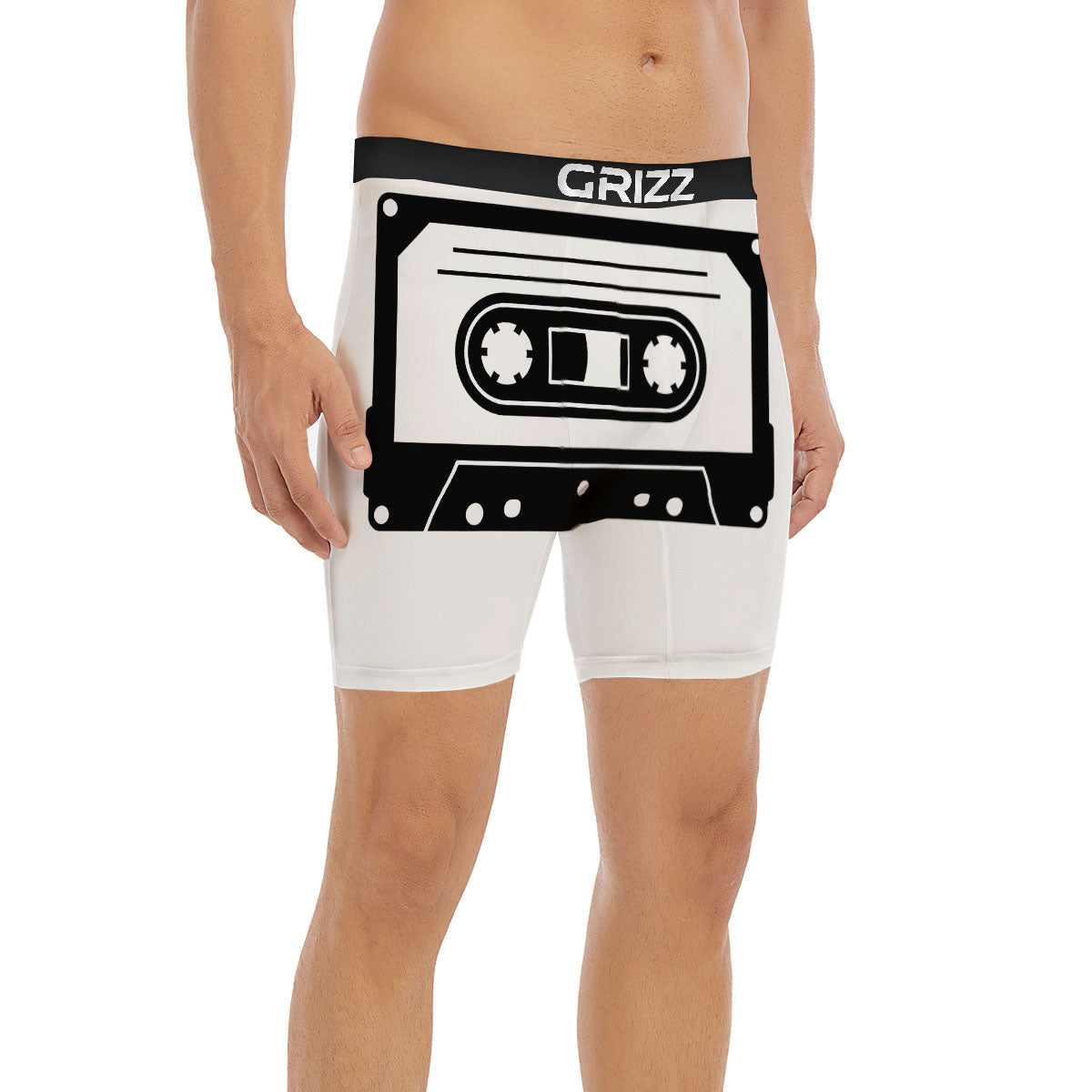 Cassette Tape White And Black Print Boxer Briefs-grizzshop