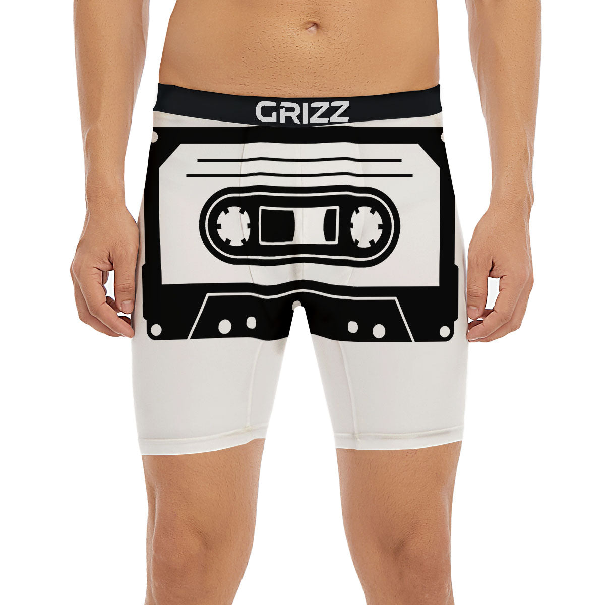 Cassette Tape White And Black Print Boxer Briefs-grizzshop