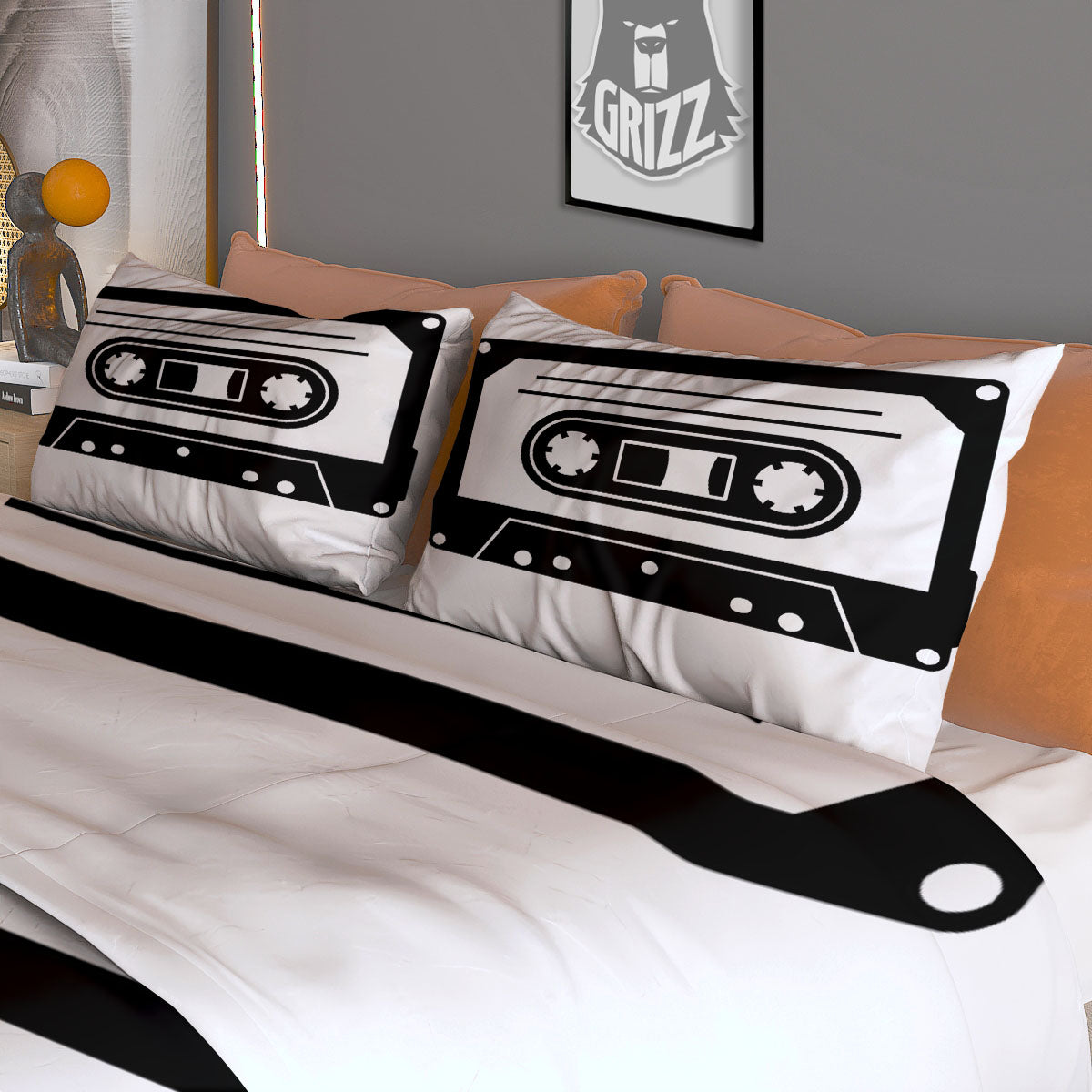 Cassette Tape White And Black Print Duvet Cover Bedding Set
