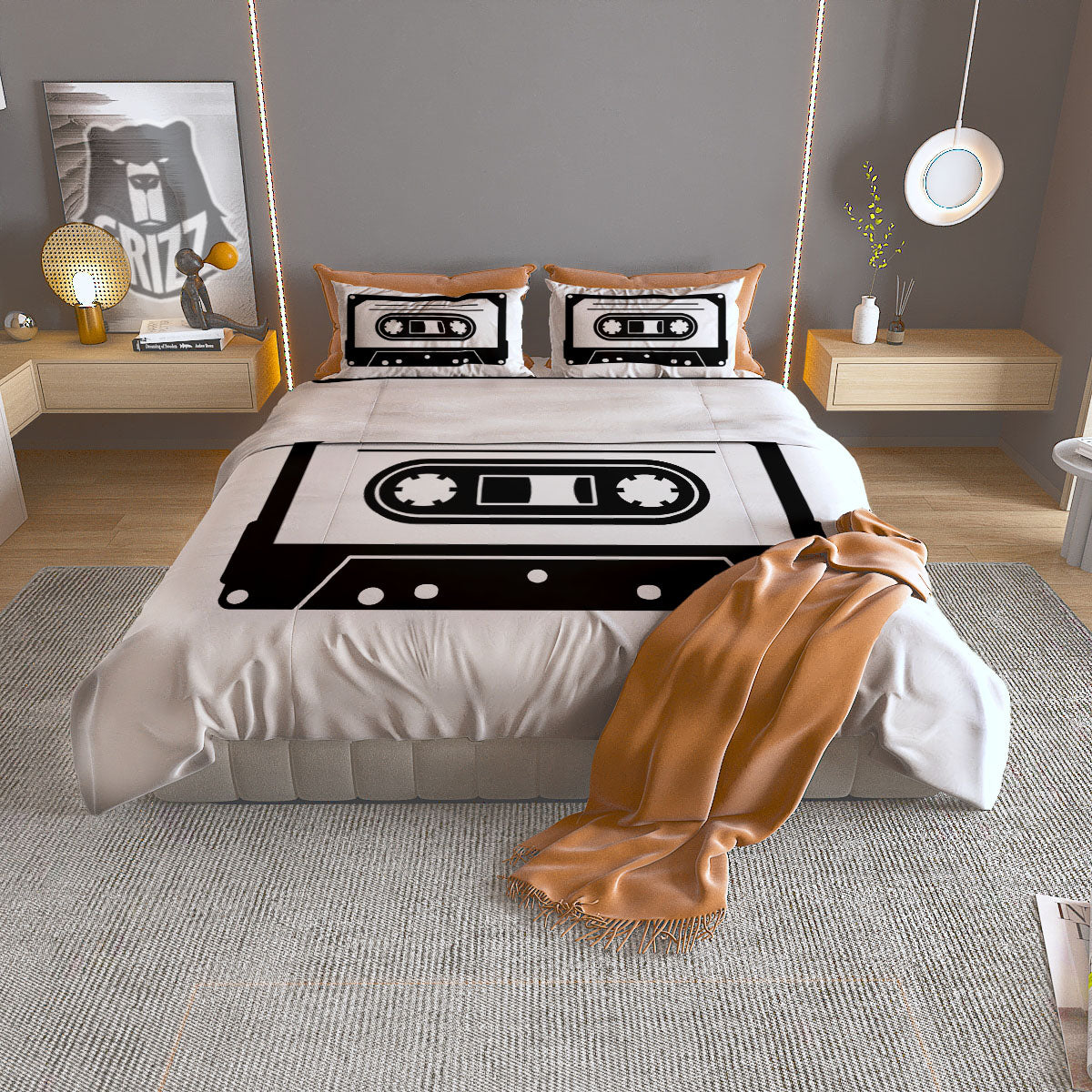 Cassette Tape White And Black Print Duvet Cover Bedding Set