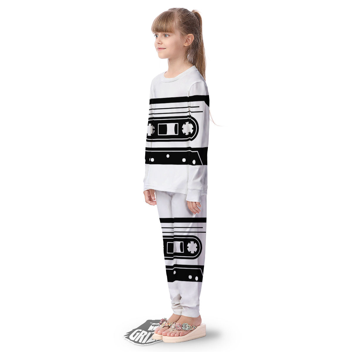 Cassette Tape White And Black Print Kid's Pajamas-grizzshop