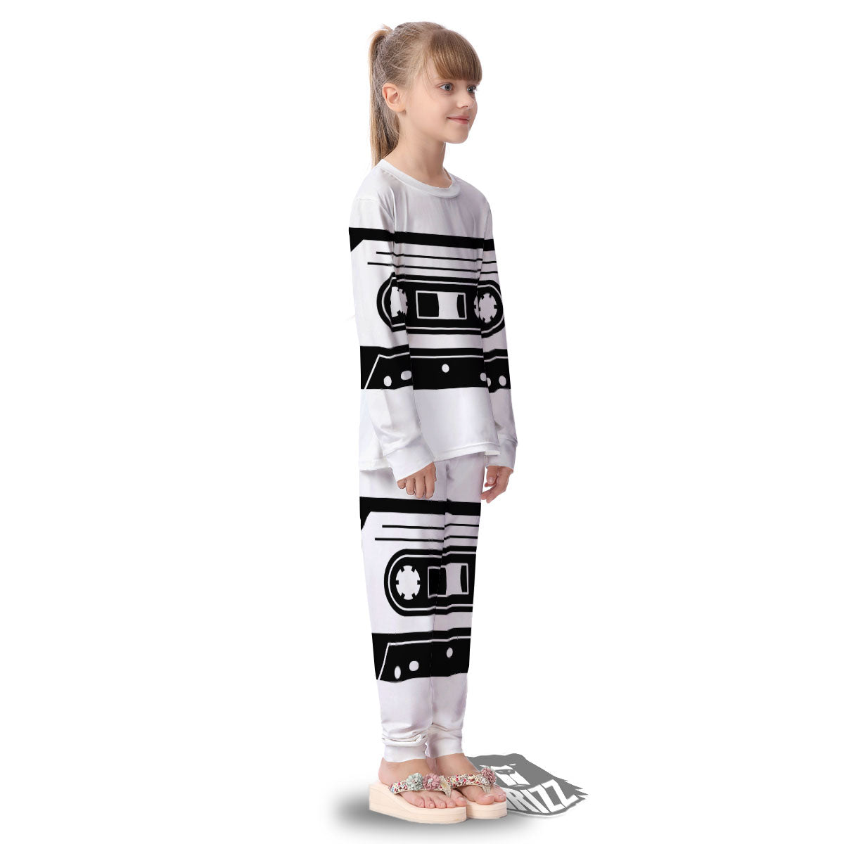 Cassette Tape White And Black Print Kid's Pajamas-grizzshop