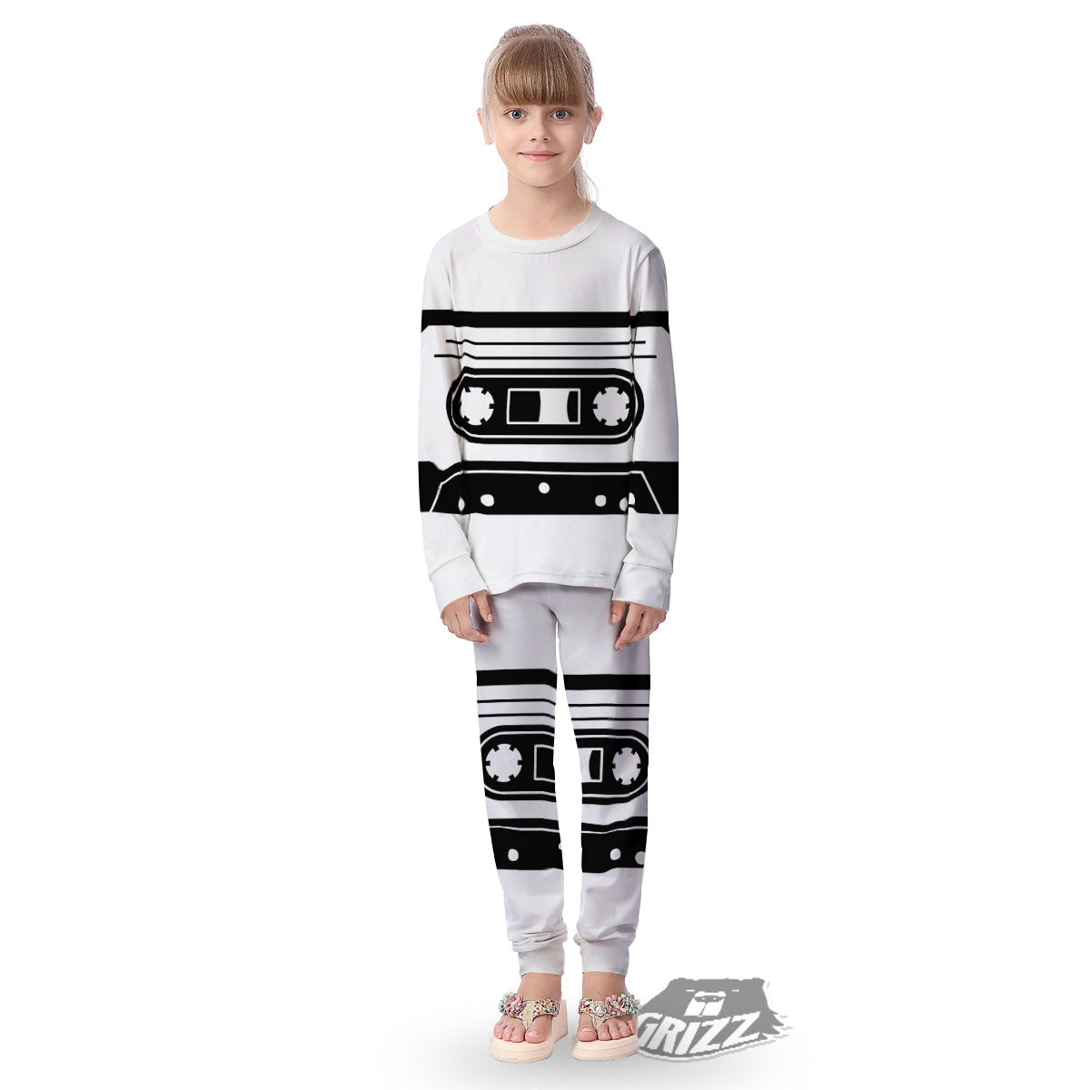Cassette Tape White And Black Print Kid's Pajamas-grizzshop