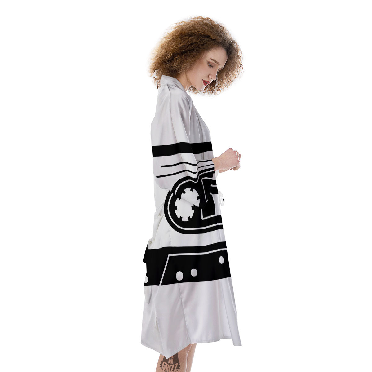 Cassette Tape White And Black Print Kimono-grizzshop