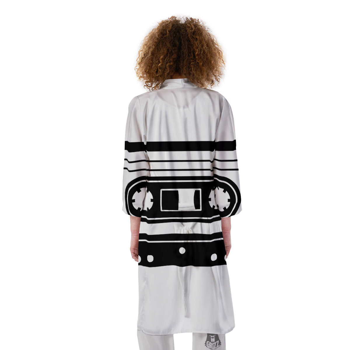 Cassette Tape White And Black Print Kimono-grizzshop