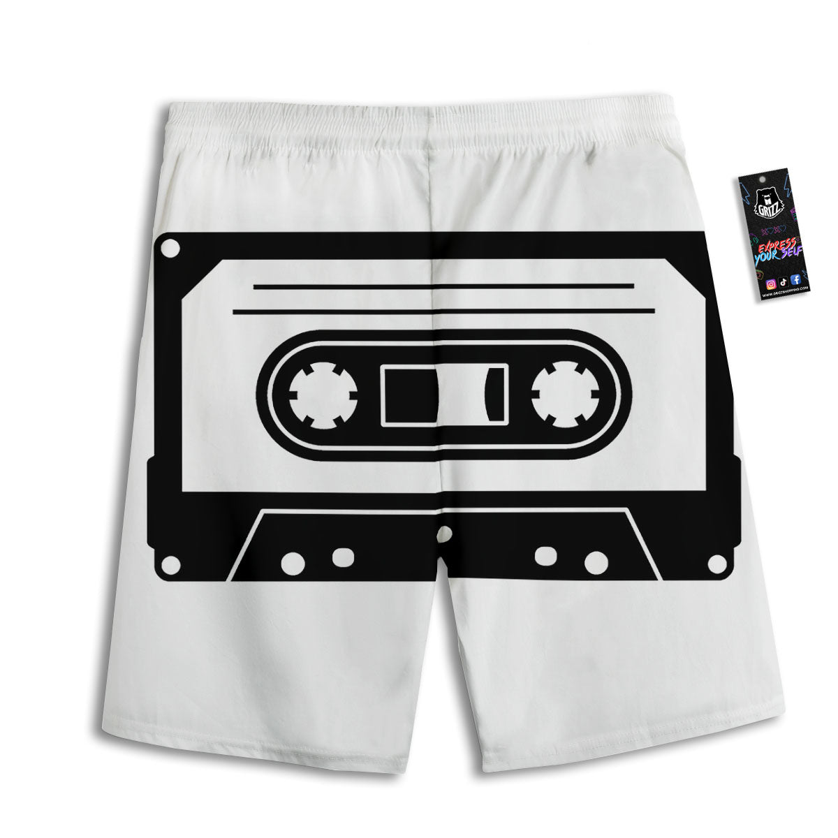 Cassette Tape White And Black Print Men's Athletic Shorts