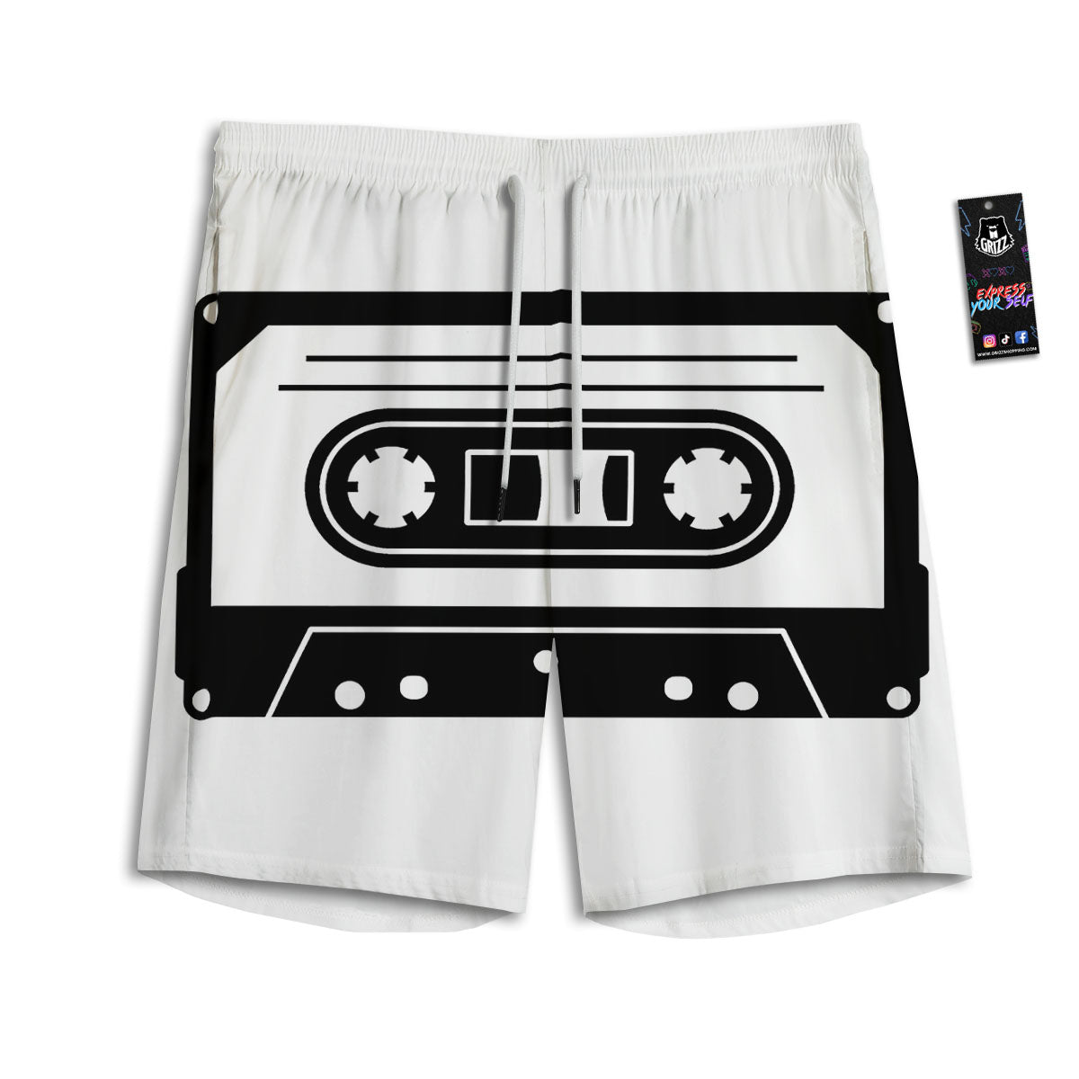 Cassette Tape White And Black Print Men's Athletic Shorts