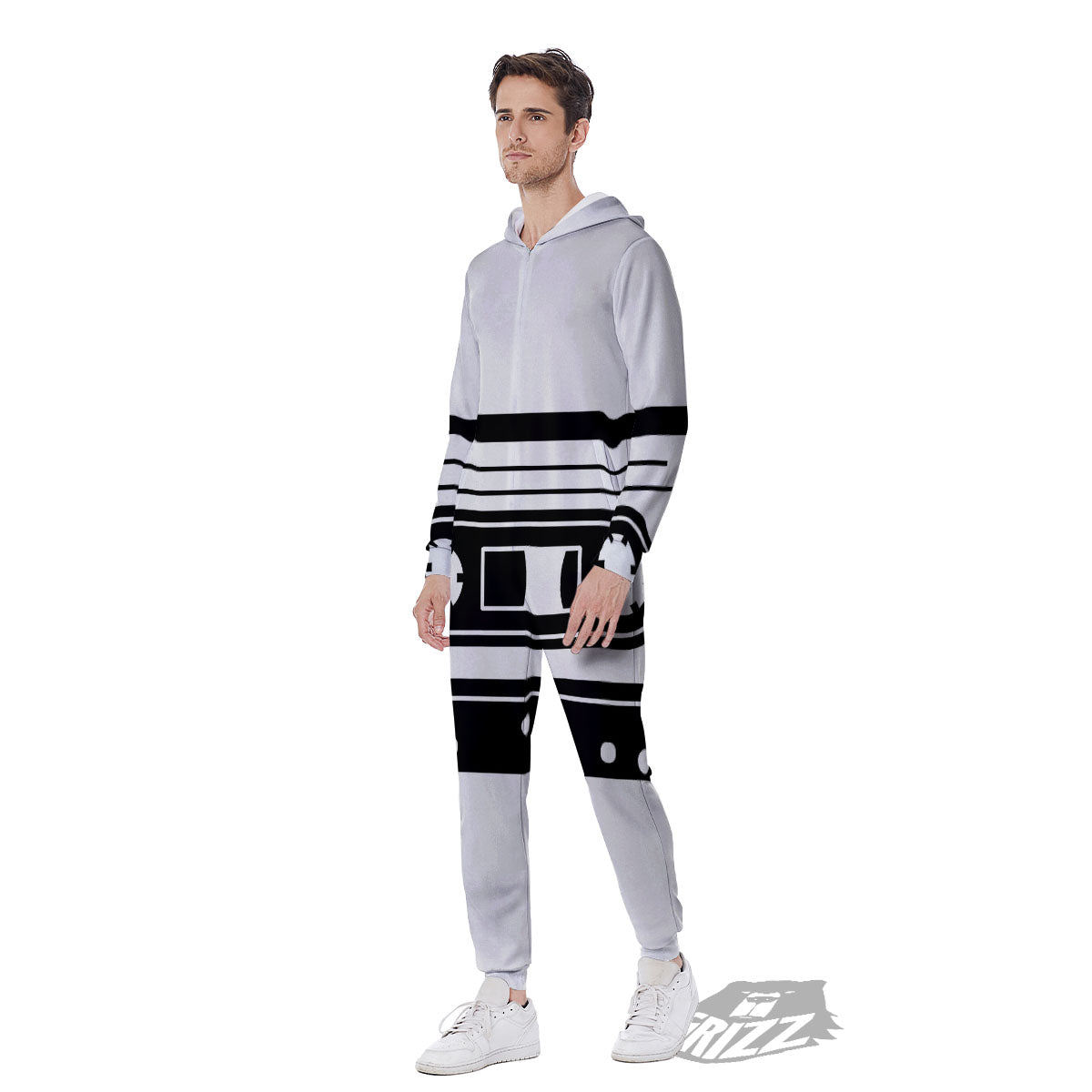 Cassette Tape White And Black Print Men's Jumpsuit-grizzshop