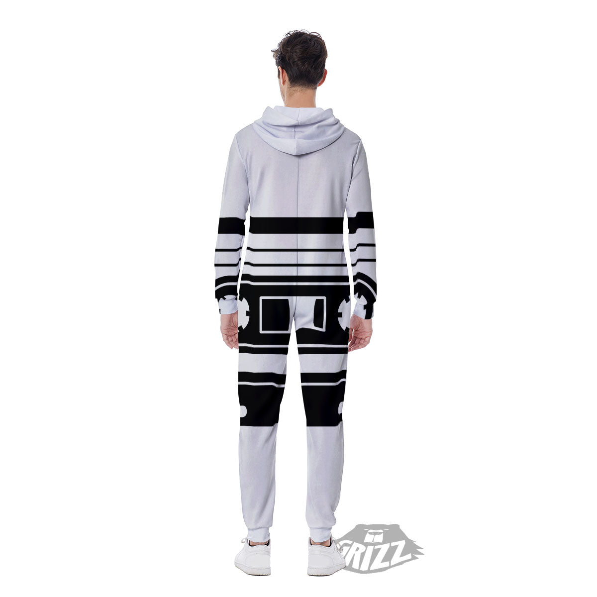 Cassette Tape White And Black Print Men's Jumpsuit-grizzshop