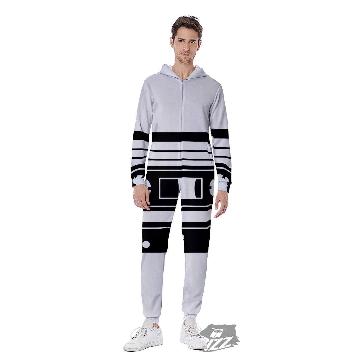 Cassette Tape White And Black Print Men's Jumpsuit-grizzshop