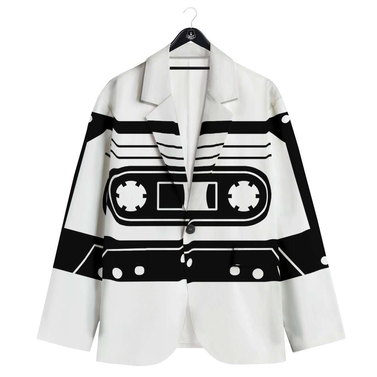 Cassette Tape White And Black Print Men's Sport Coat-grizzshop