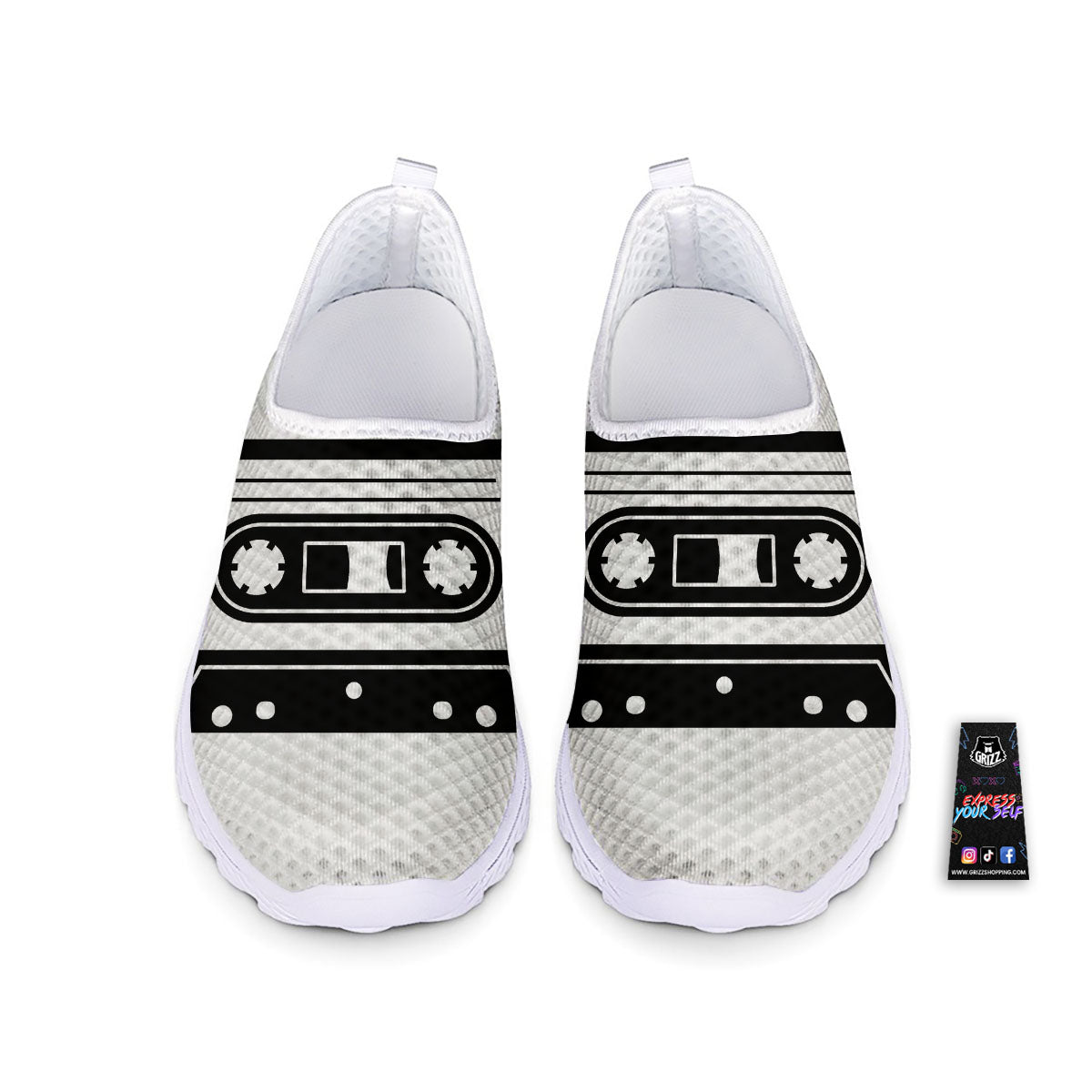 Cassette Tape White And Black Print Nurse Shoes-grizzshop