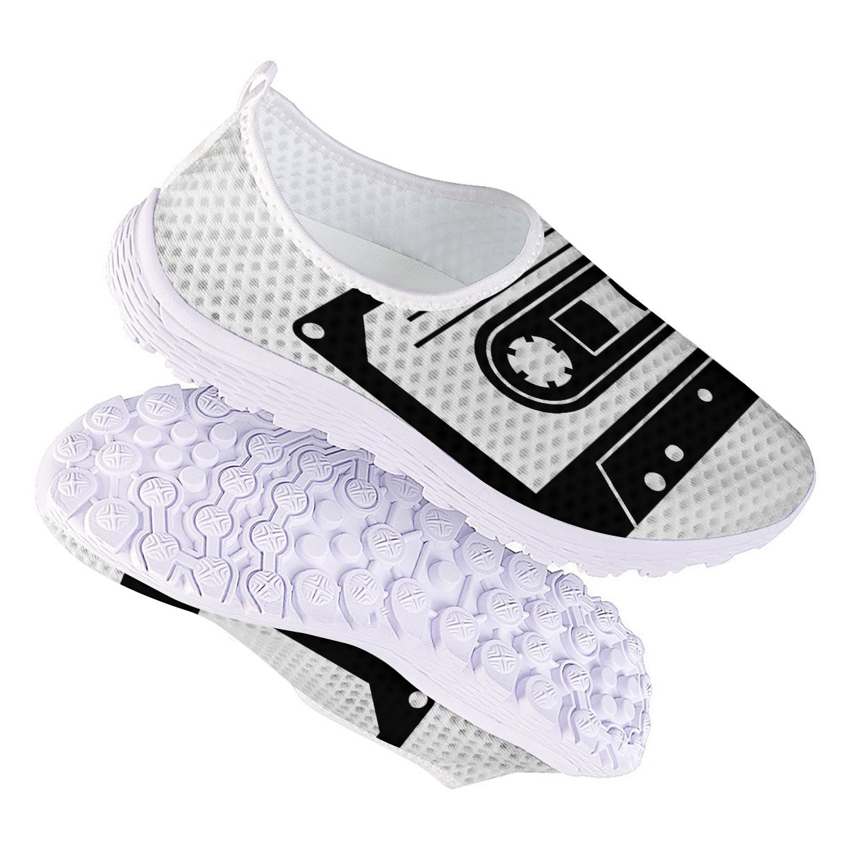 Cassette Tape White And Black Print Nurse Shoes-grizzshop