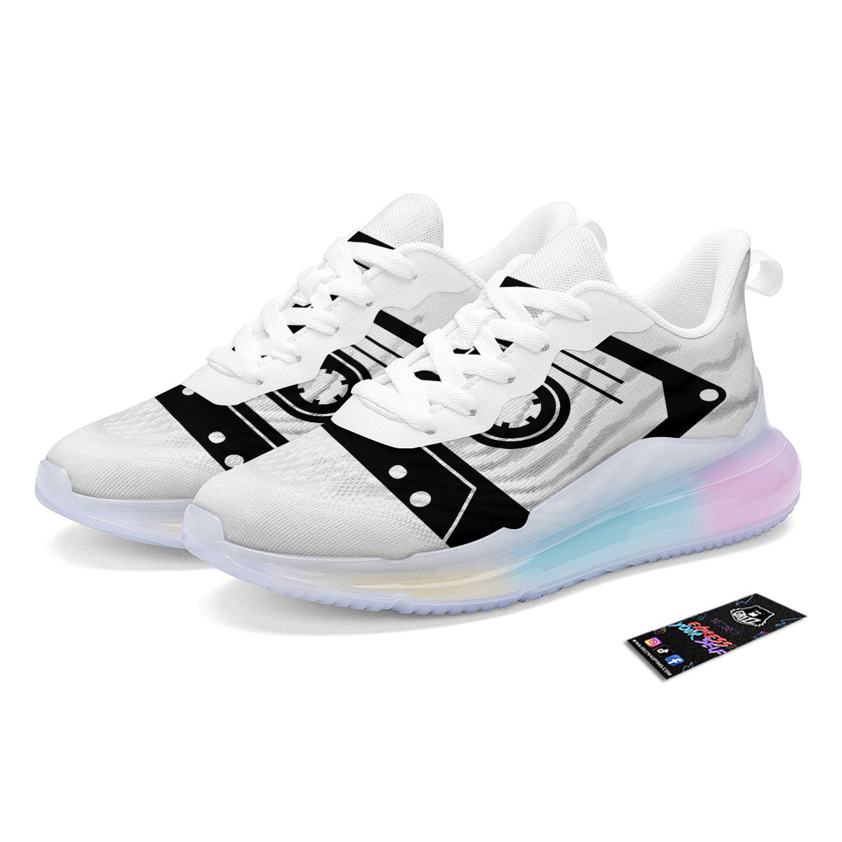 Cassette Tape White And Black Print Running Sneakers-grizzshop