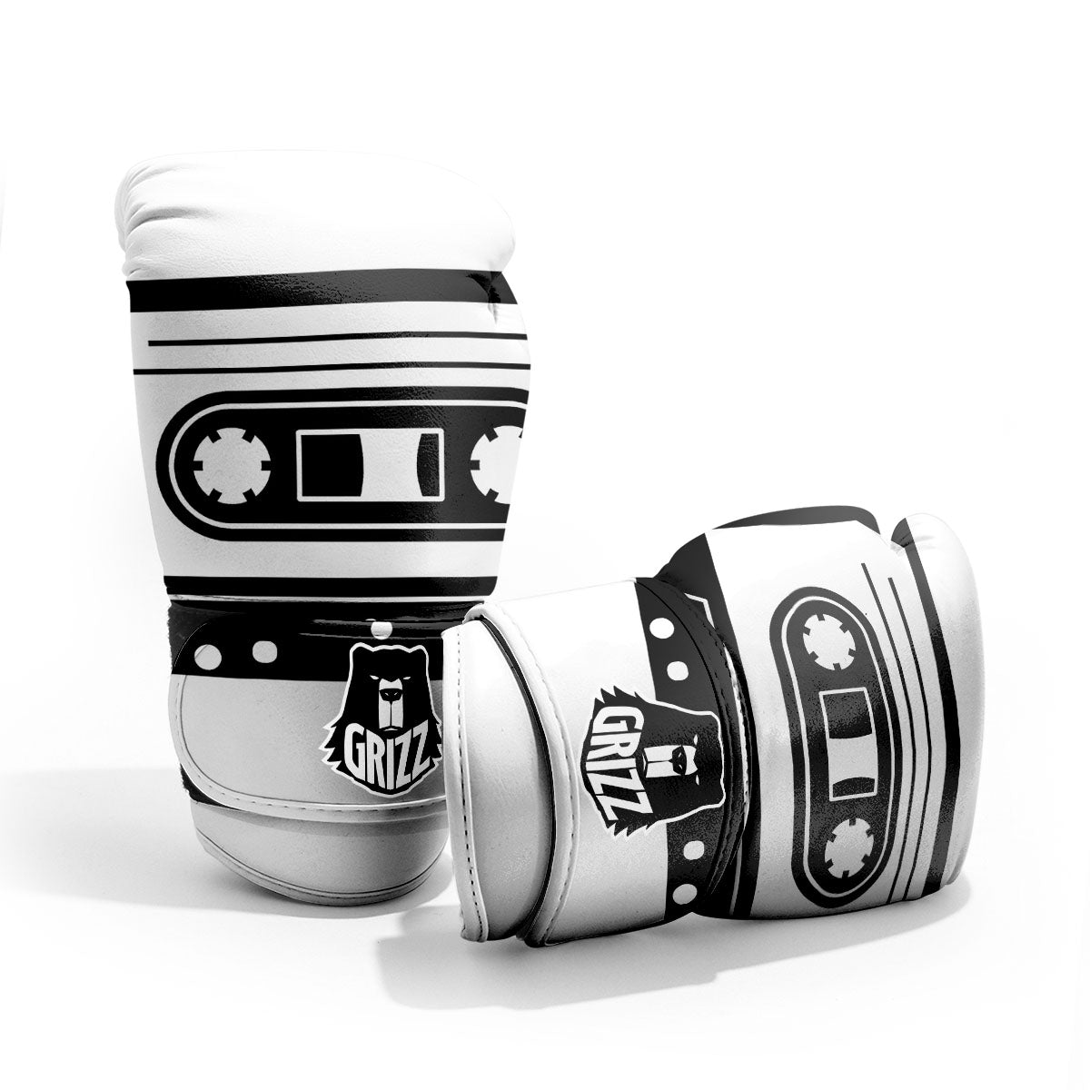 Cassette Tape White And Black Print Pro Boxing Glove